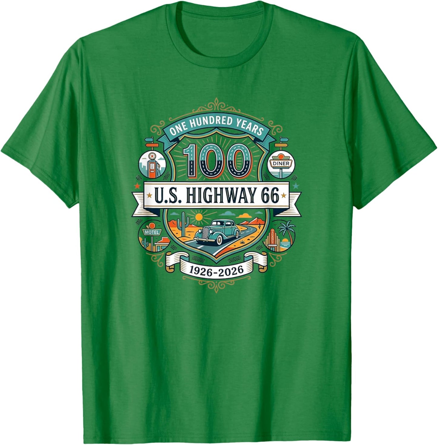 Vintage Highway 66 100 Year Centennial Anniversary Souvenir T-Shirt - T-Shirt | Irish Green