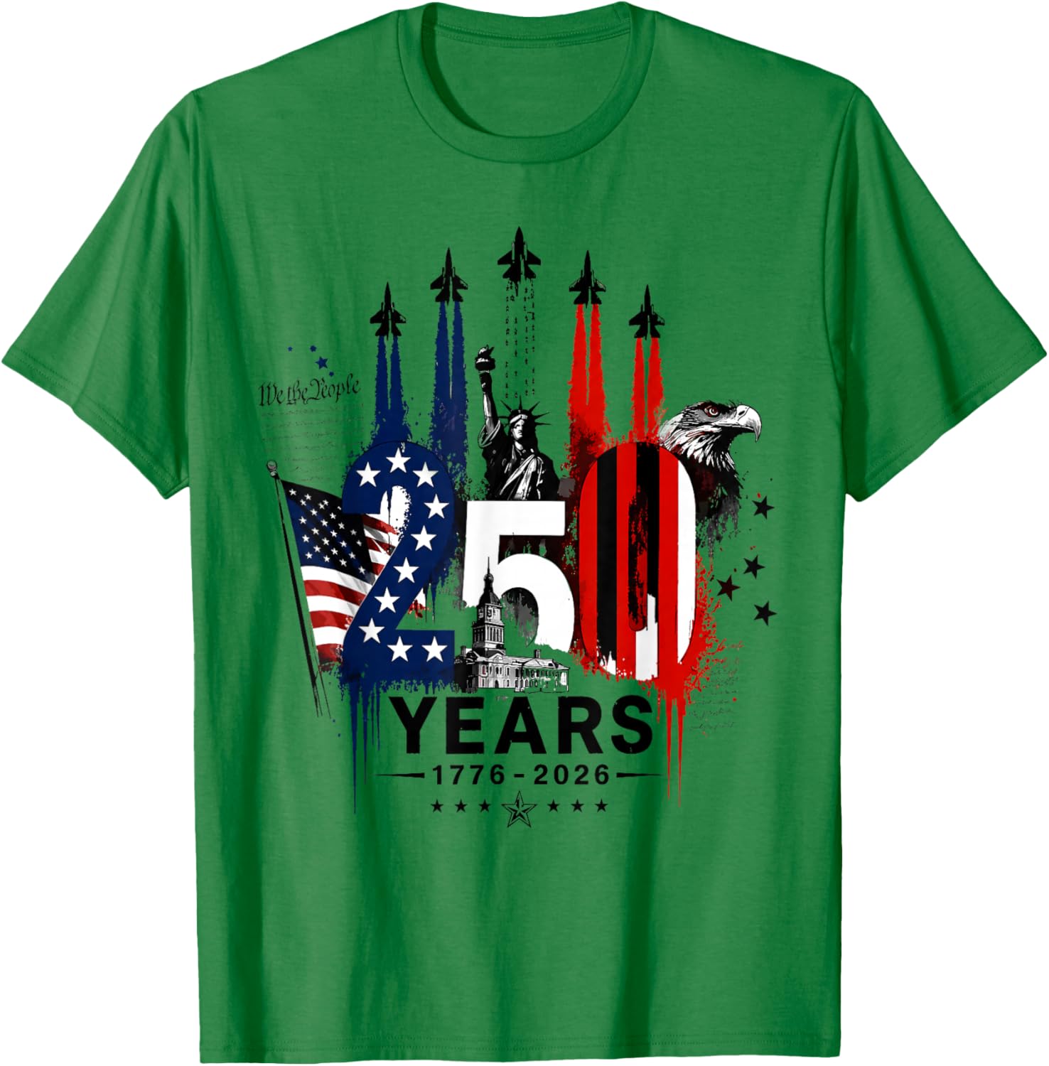 American 1776-2026 Air Force 4th of July 250 Years Freedom T-Shirt - T-Shirt | Irish Green