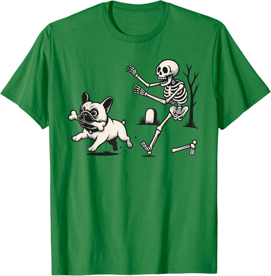 Halloween French Bulldog Skeleton Spooky Humor Funny Dog T-Shirt - T-Shirt | Irish Green