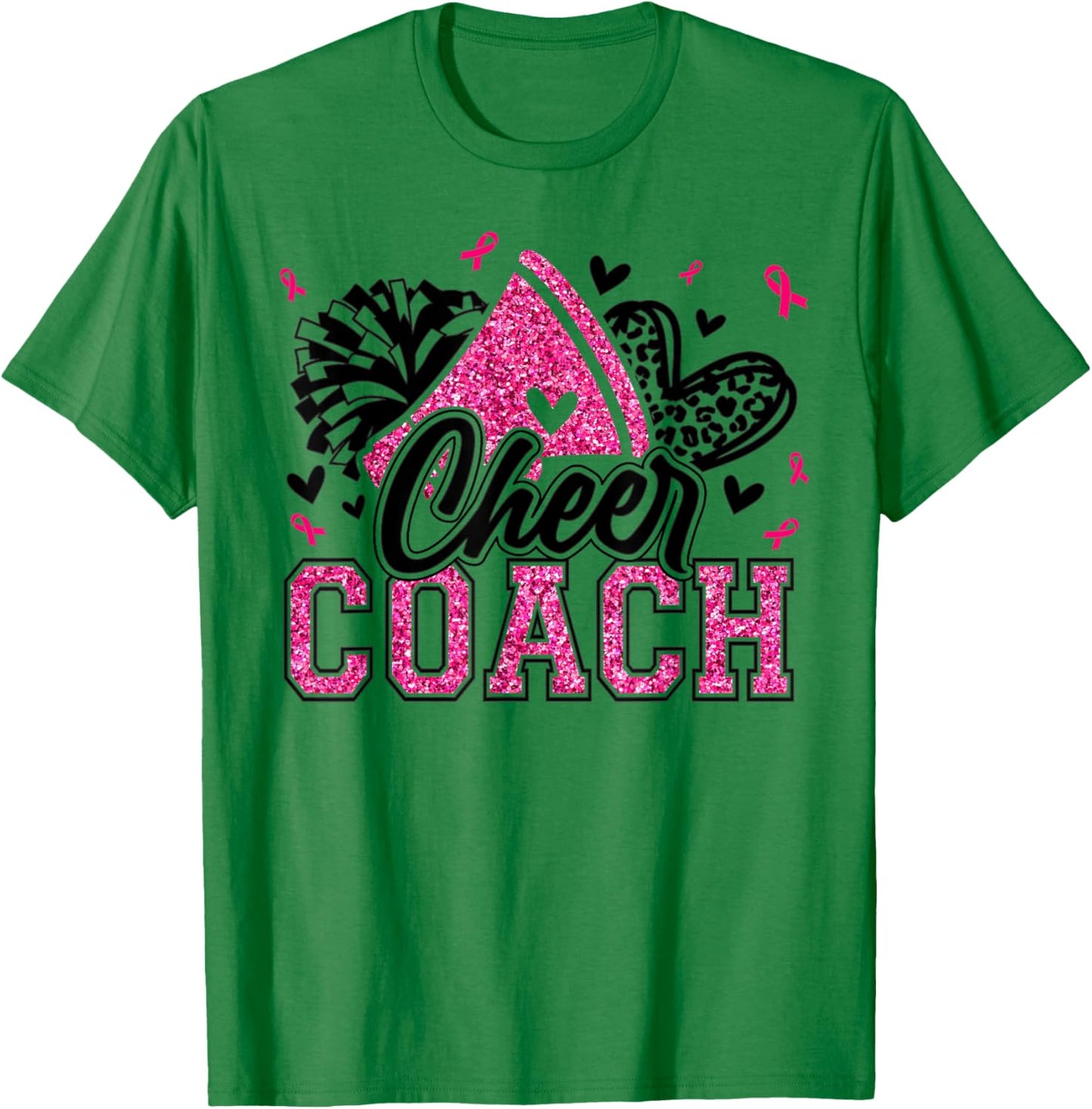 Football Cheer Coach Pink Ribbon Breast Cancer Awareness T-Shirt - T-Shirt | Irish Green