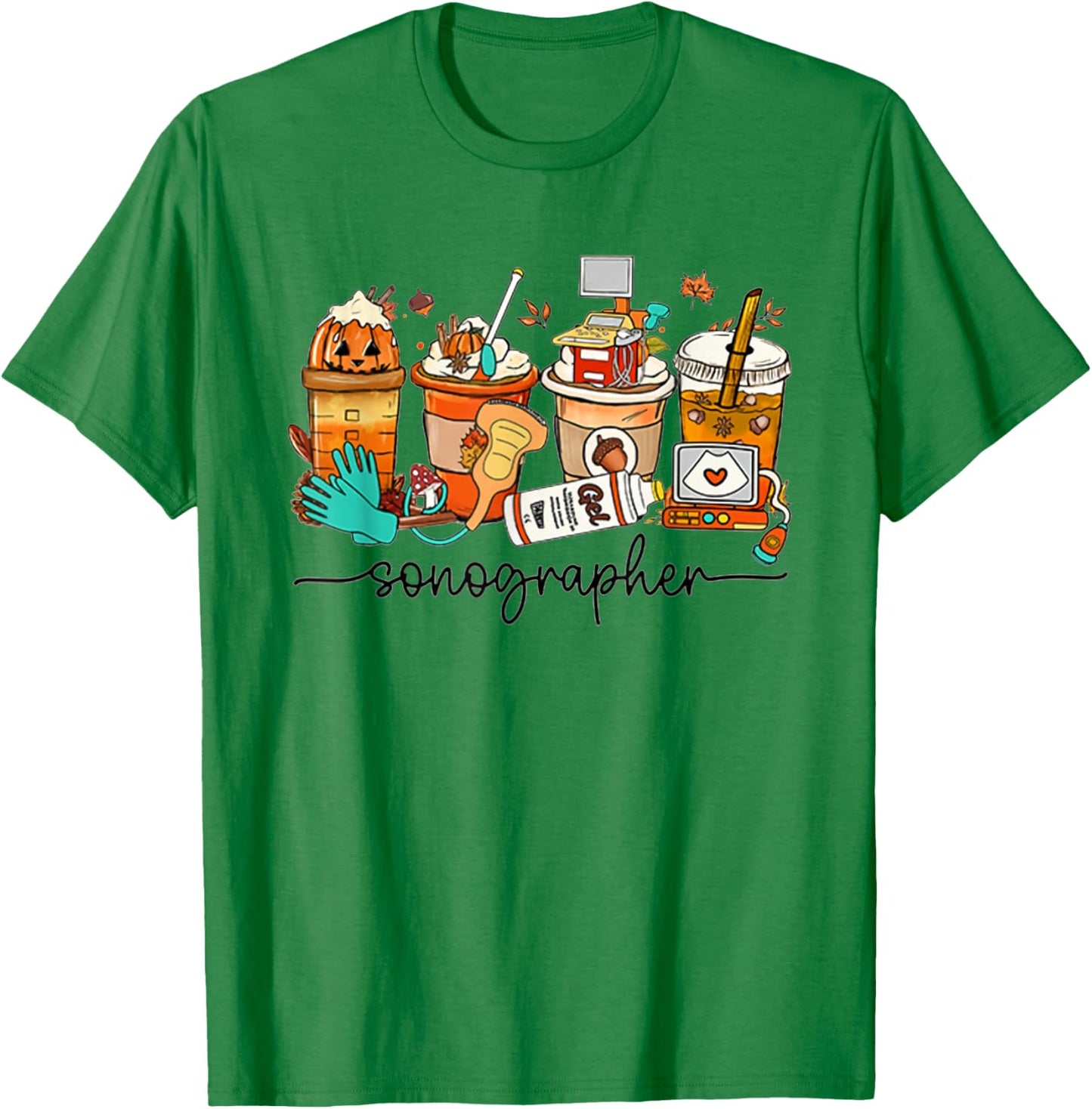 Autumn Sonographer Latte Ultrasound Pumpkin Vascular Tech T-Shirt - T-Shirt | Irish Green