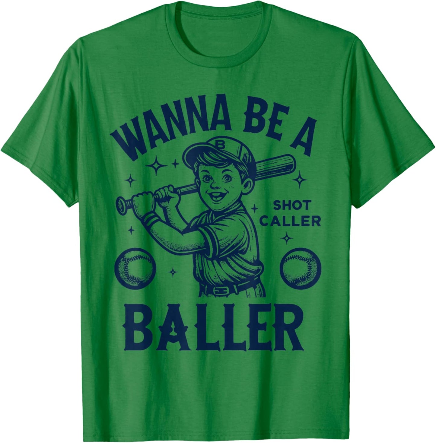 Wanna Be A Baller Shot Caller Retro Game Day Baseball Boy T-Shirt - T-Shirt | Irish Green