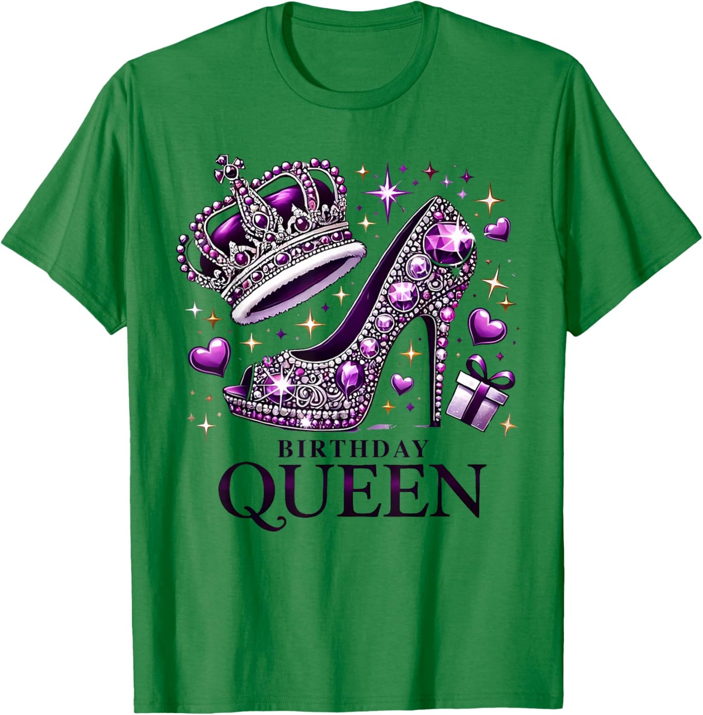 Birthday Queen Crown High Heel Women Girls Birthday Squad T-Shirt - T-Shirt | Irish Green