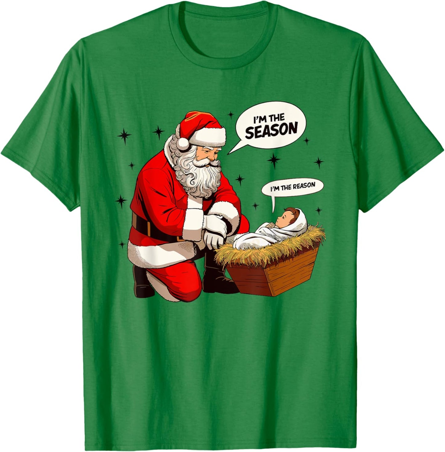Christmas Jesus Is The Reason For The Season Christian Santa T-Shirt - T-Shirt | Irish Green