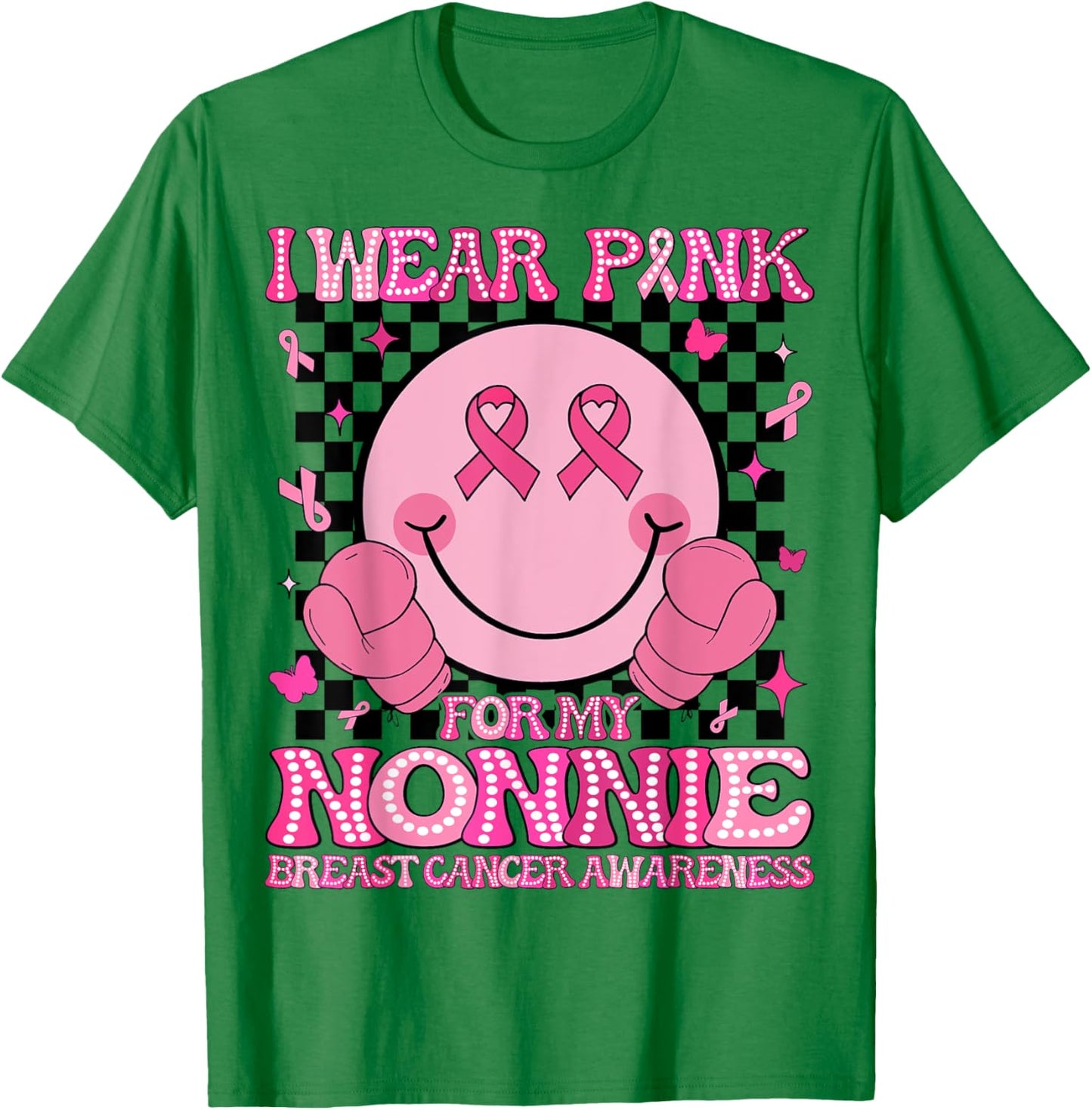 I Wear Pink For My Nonnie Breast Cancer Awareness Groovy T-Shirt - T-Shirt | Irish Green