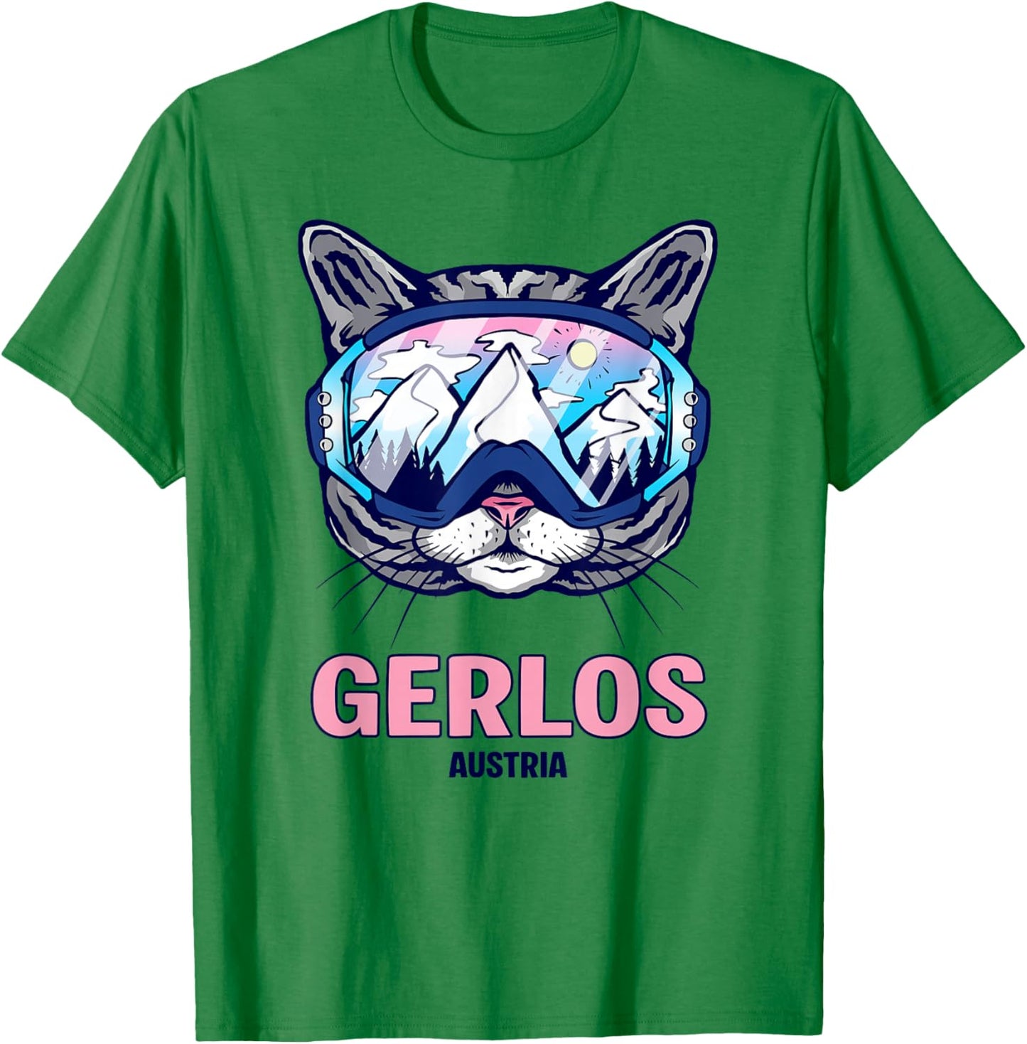 Gerlos Cat Ski Goggles Mountain Panorama T-Shirt - T-Shirt | Irish Green