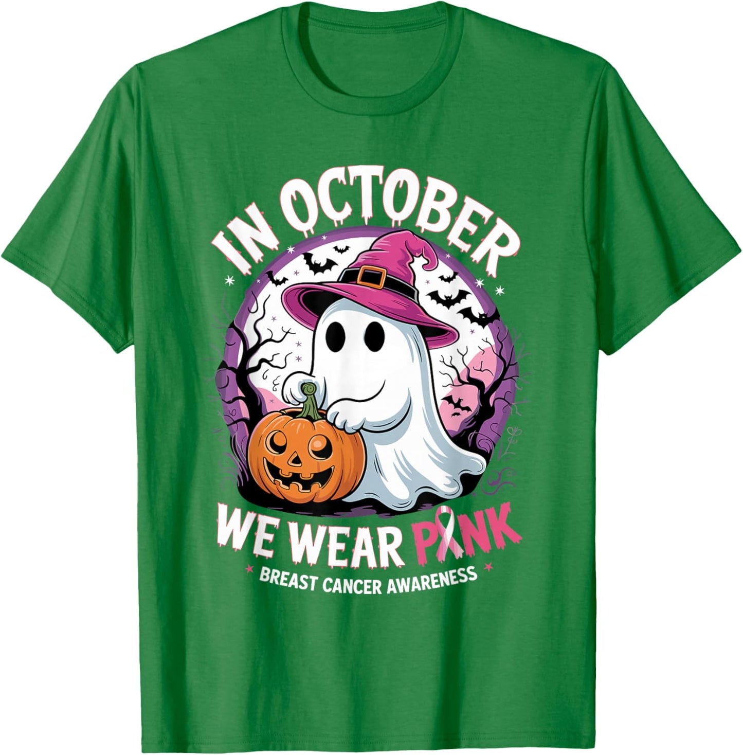 in October We Wear Pink Shirt Ghost Breast Cancer Awareness T-Shirt - T-Shirt | Irish Green