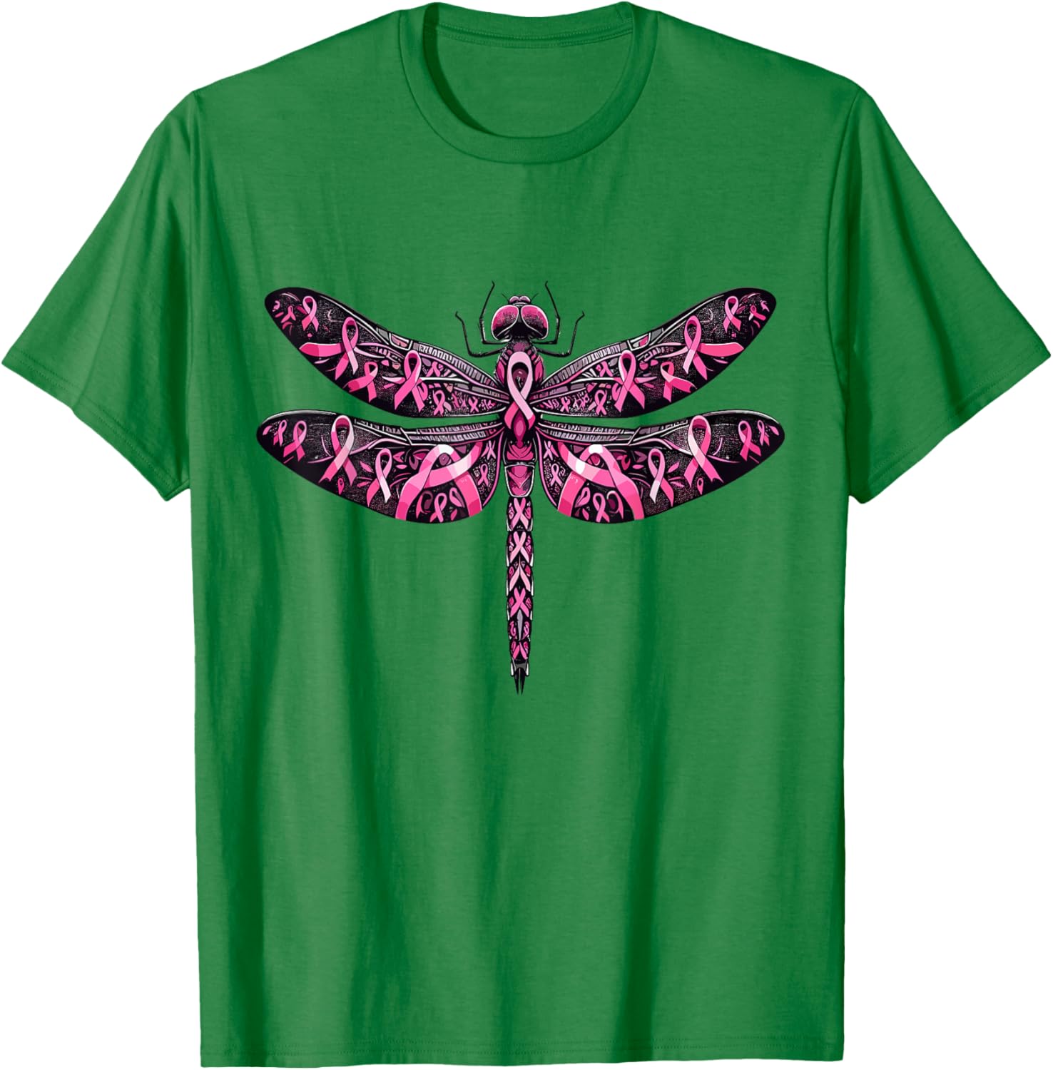 Dragonfly Pink Ribbon Breast Cancer Awareness Support T-Shirt - T-Shirt | Irish Green