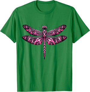 Dragonfly Pink Ribbon Breast Cancer Awareness Support T-Shirt - T-Shirt | Irish Green