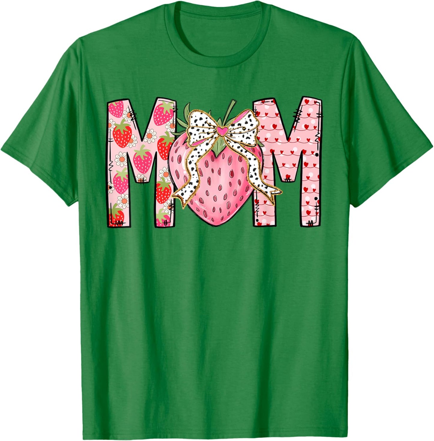 Mom Strawberry Coquette Bow Happy Valentine's Day 2025 T-Shirt - T-Shirt | Irish Green