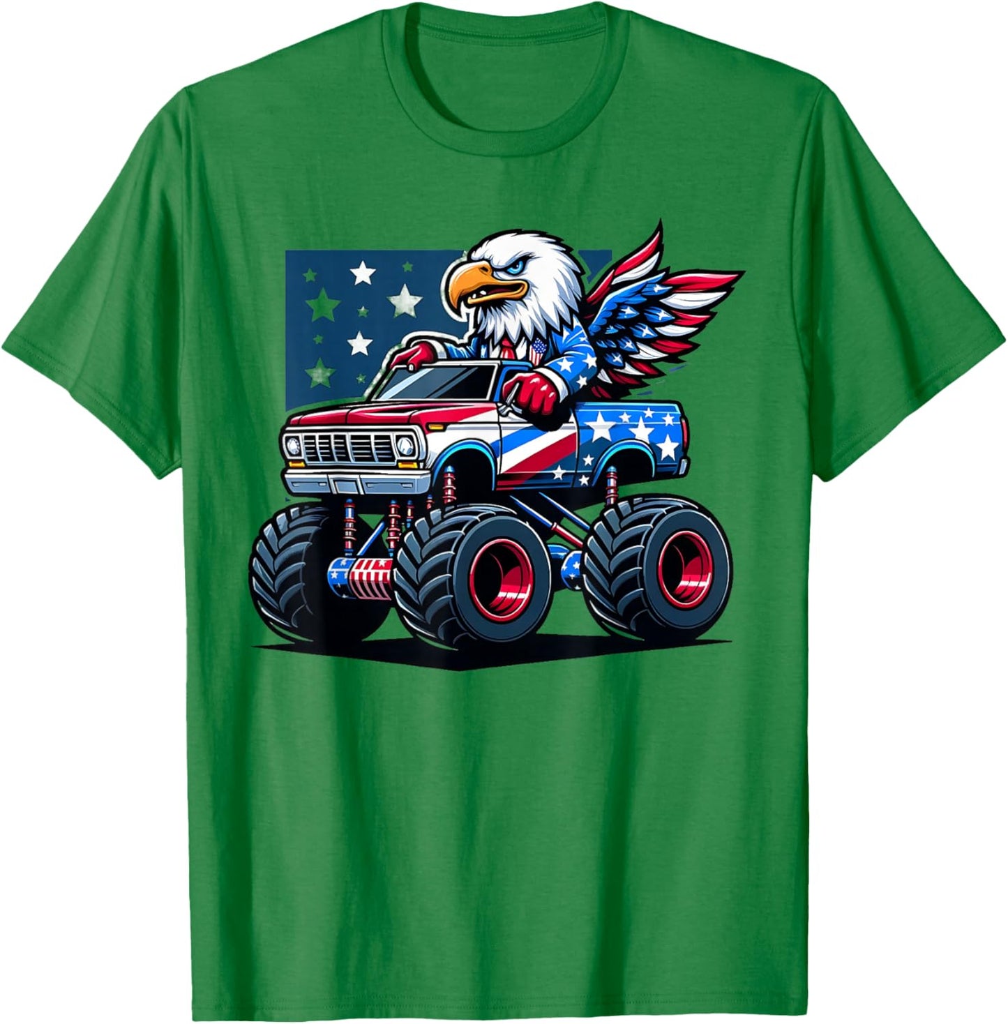 4th of July Shirts Boys Kids American Flag Truck Eagle USA T-Shirt - T-Shirt | Irish Green