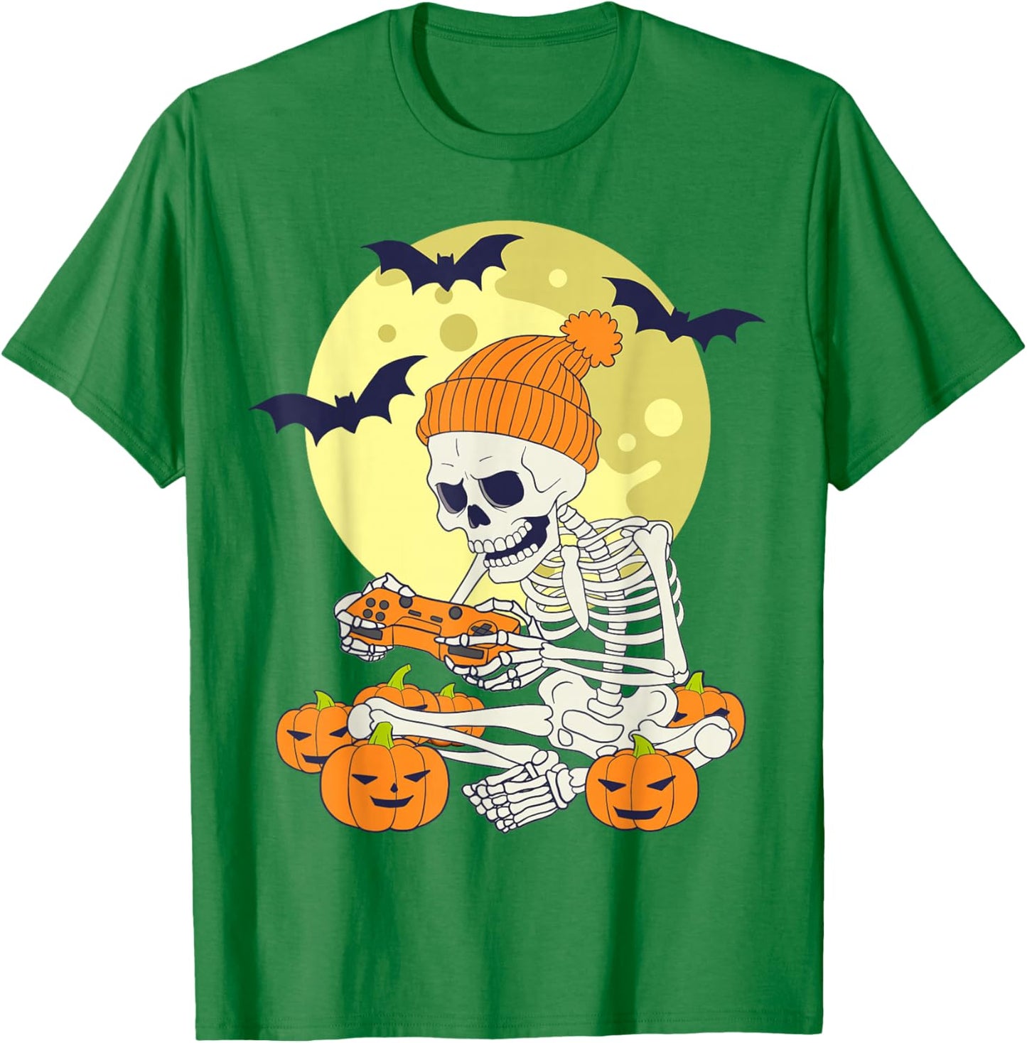 Funny Halloween Skeleton Gamer Video Games Boys Gaming T-Shirt - T-Shirt | Irish Green