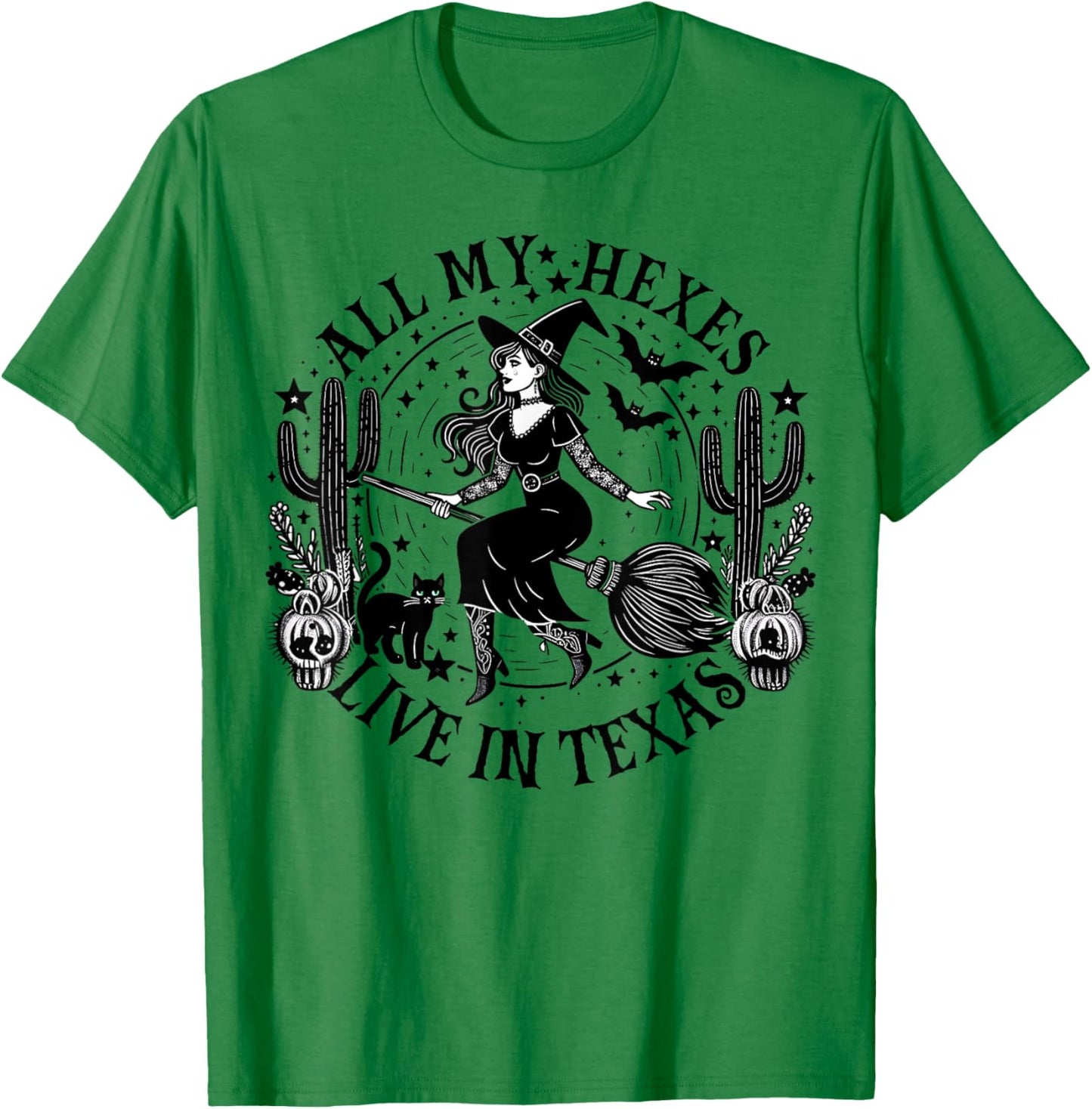 All My Hexes Live In Texas Western Country Witch Halloween T-Shirt - T-Shirt | Irish Green