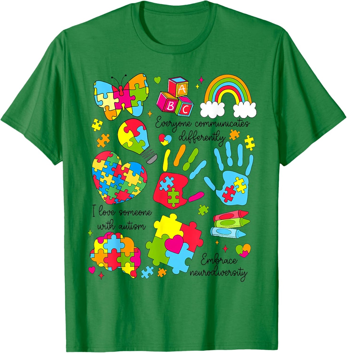 Everyone Communicates Differently Special Education Autism T-Shirt - T-Shirt | Irish Green