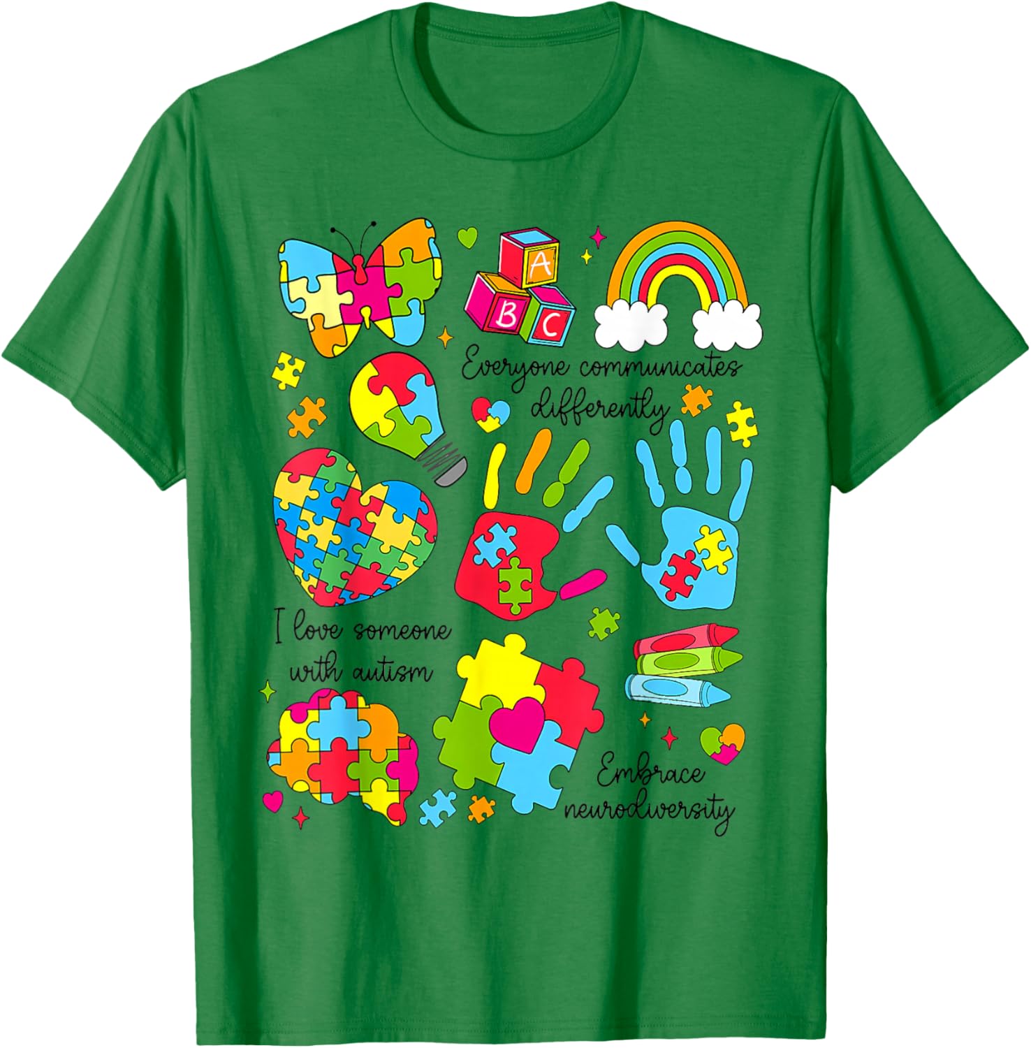 Everyone Communicates Differently Special Education Autism T-Shirt - T-Shirt | Irish Green