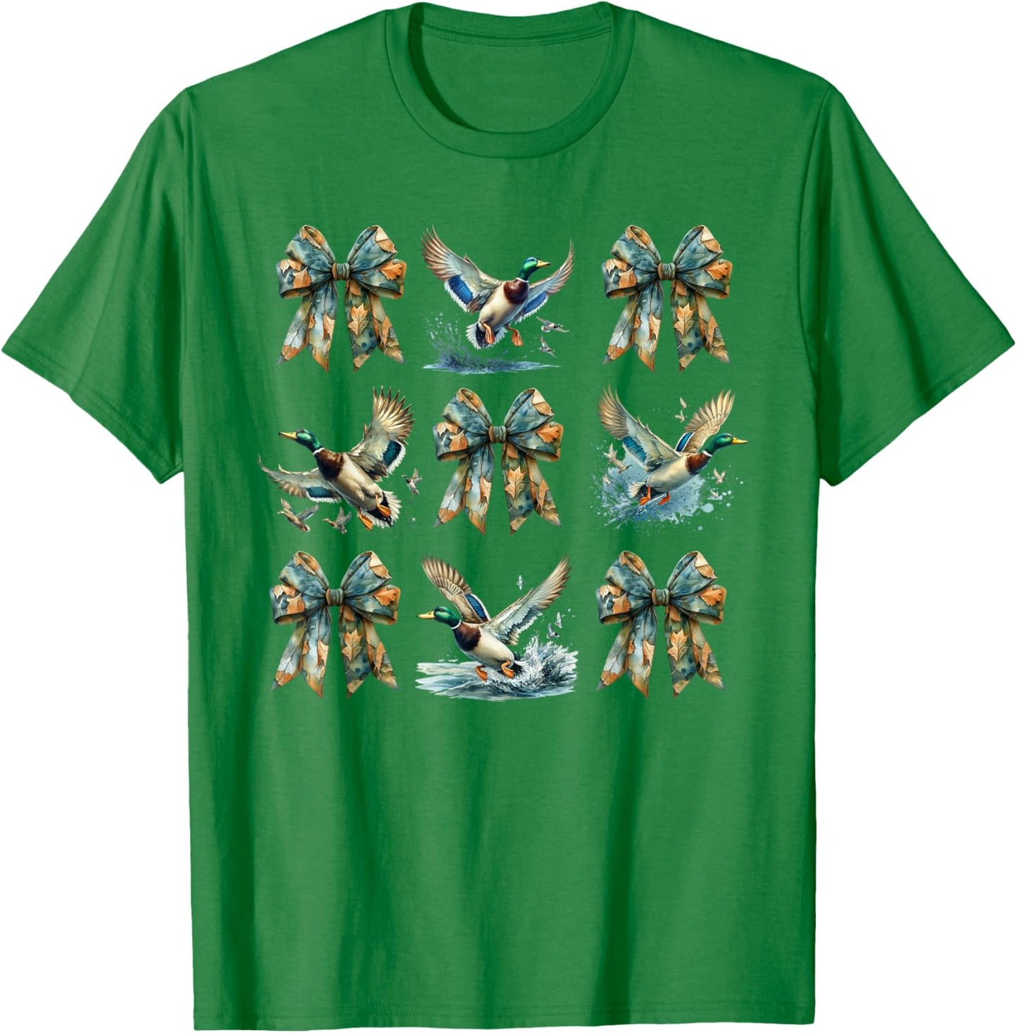 Camouflage Coquette Bow and Mallard Duck Hunting Design T-Shirt - T-Shirt | Irish Green