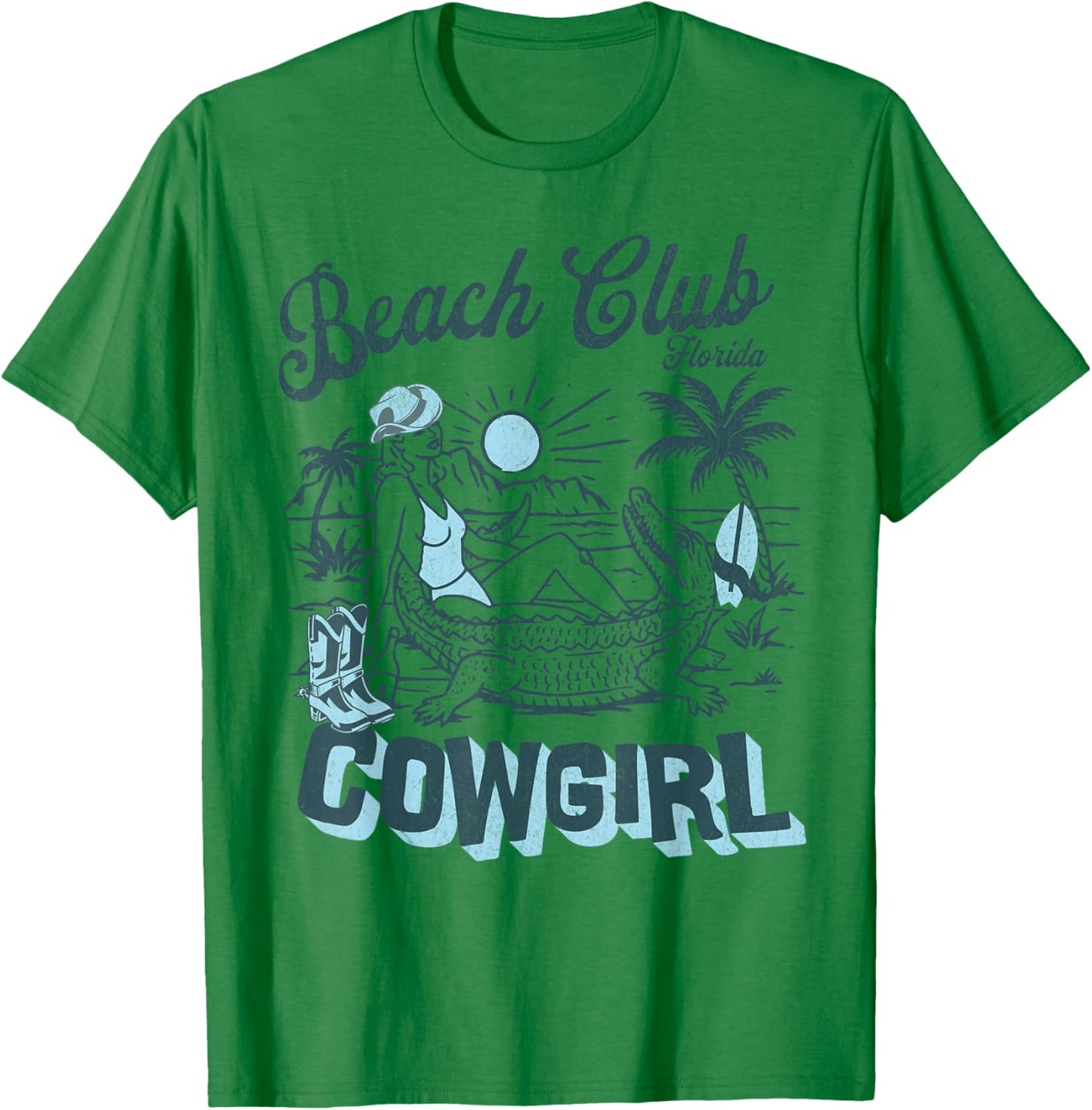 Coastal Cowgirl Palm Surf Beach Club Florida T-Shirt - T-Shirt | Irish Green