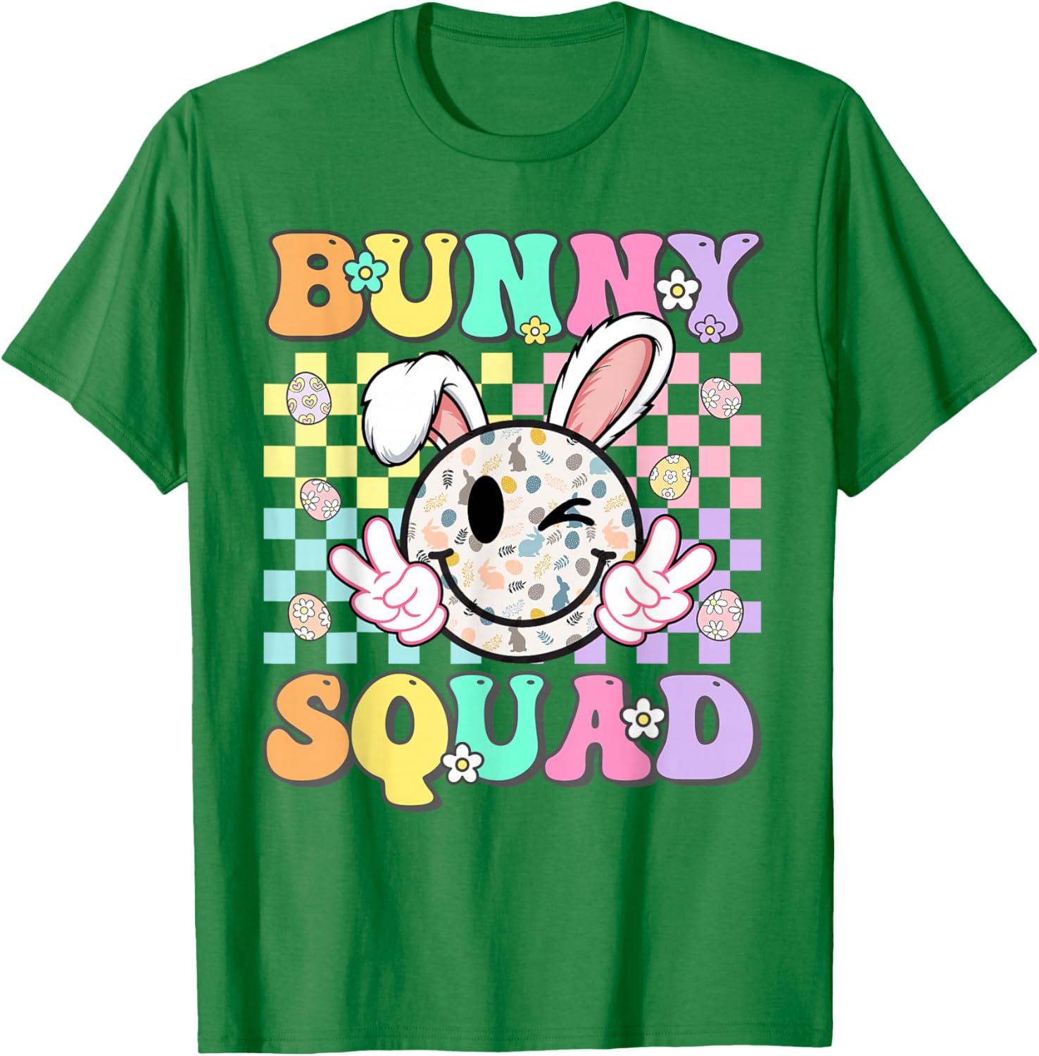 Groovy Smile Face Bunny Squad Matching Family Easter T-Shirt - T-Shirt | Irish Green