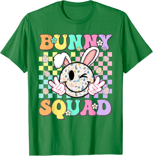 Groovy Smile Face Bunny Squad Matching Family Easter T-Shirt - T-Shirt | Irish Green