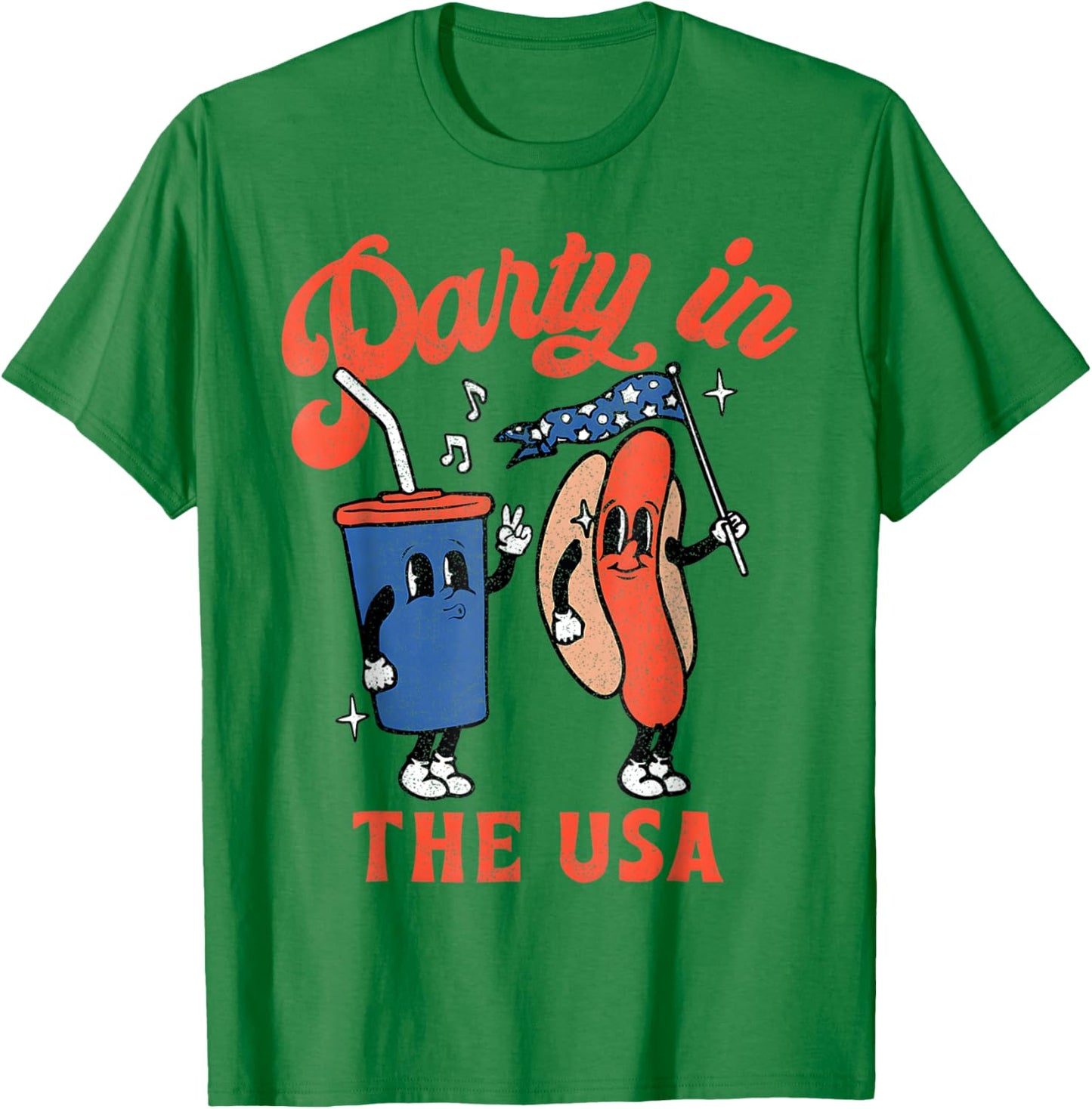 Party In The USA 4th of July Cute Soda And Hotdog Patriotic T-Shirt - T-Shirt | Irish Green