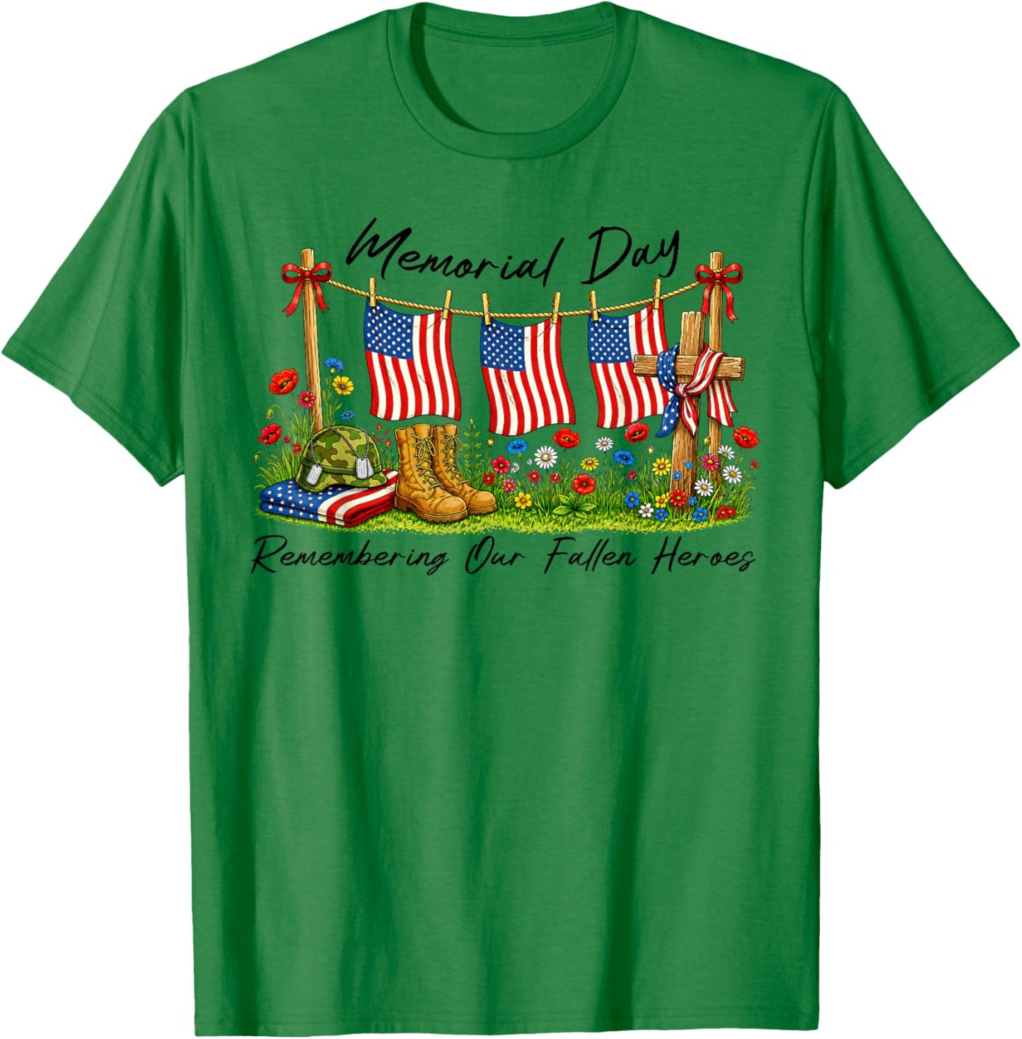 Memorial Day Remembering Our Fallen Heroes Patriotic Us Flag T-Shirt - T-Shirt | Irish Green