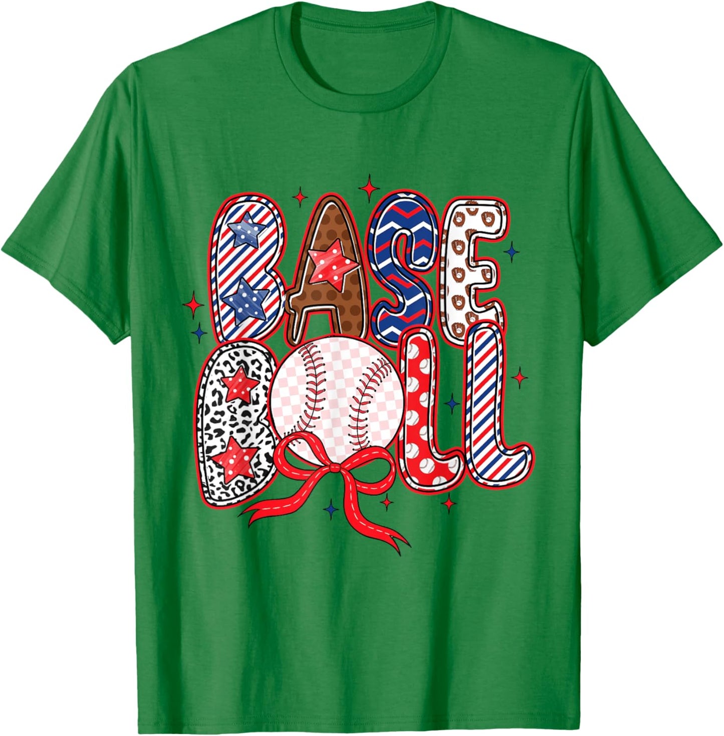 Coquette Bow Baseball Game Day Baseball Mom Mama Girls Kids T-Shirt - T-Shirt | Irish Green
