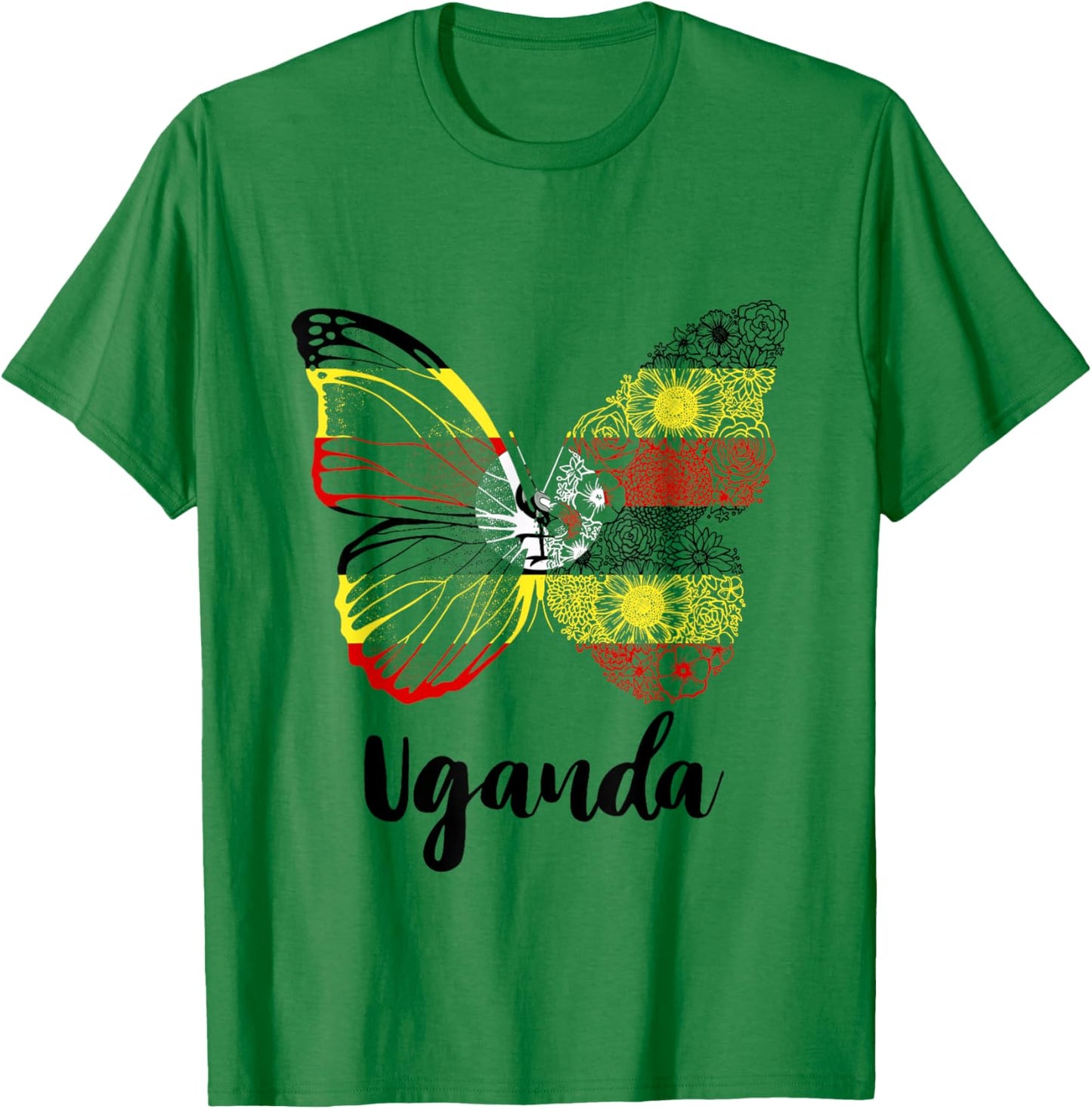 Uganda Butterfly Ugandan Pride Ugandan Flag Ugandan Roots T-Shirt - T-Shirt | Irish Green