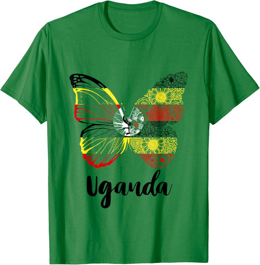 Uganda Butterfly Ugandan Pride Ugandan Flag Ugandan Roots T-Shirt - T-Shirt | Irish Green