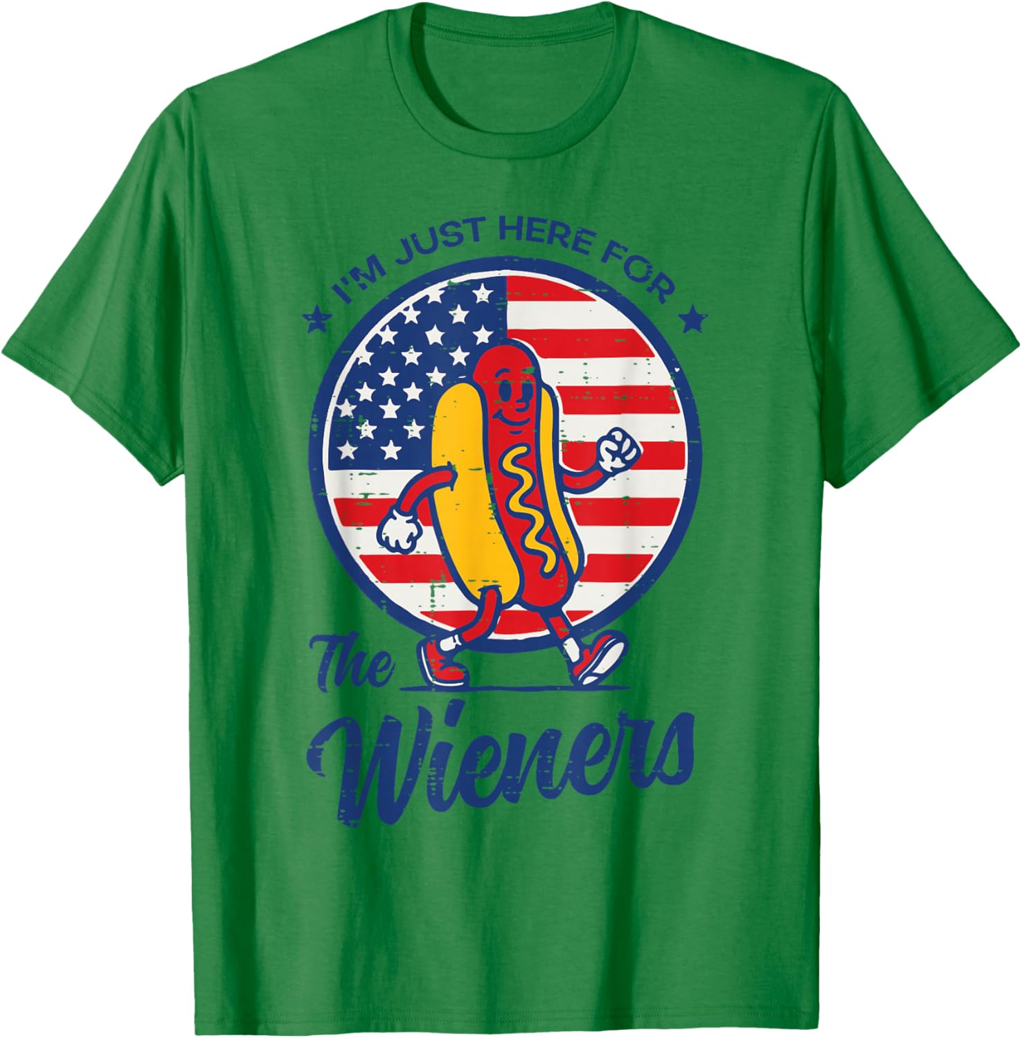 Here for Wieners Hotdog US Flag 4th of July Men Women Kids T-Shirt - T-Shirt | Irish Green