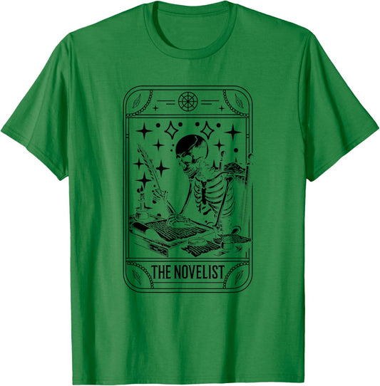 Writer Novelist Book Poetry - Author Skeleton Tarot Card T-Shirt - T-Shirt | Irish Green