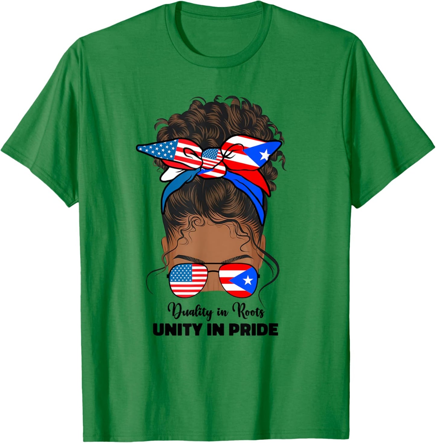 Half American And Puerto Rican Rico Flag Afro Girl Women T-Shirt - T-Shirt | Irish Green