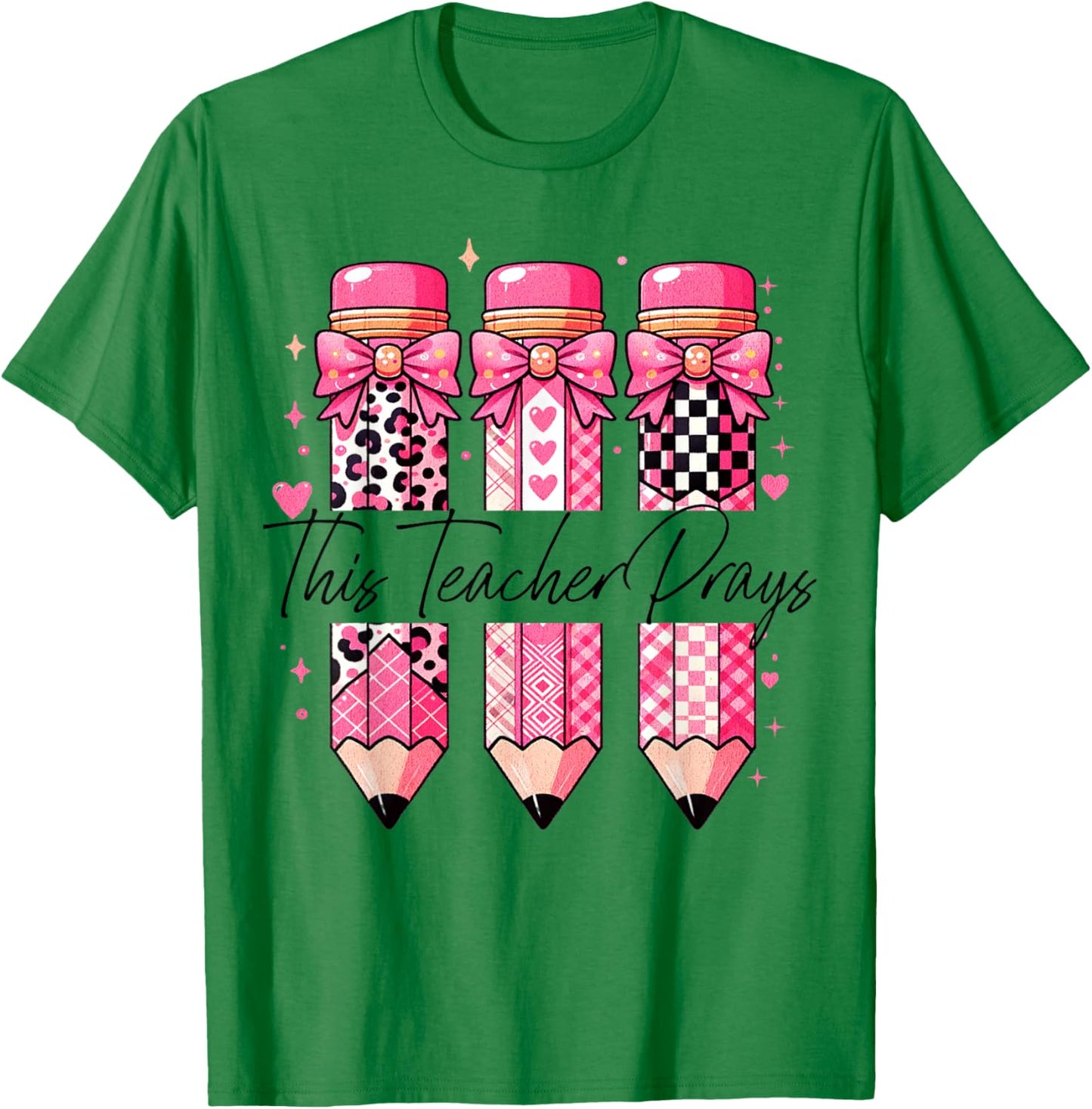 Christian This Teacher Prays Cute Pink Coquette Bow Popular T-Shirt - T-Shirt | Irish Green