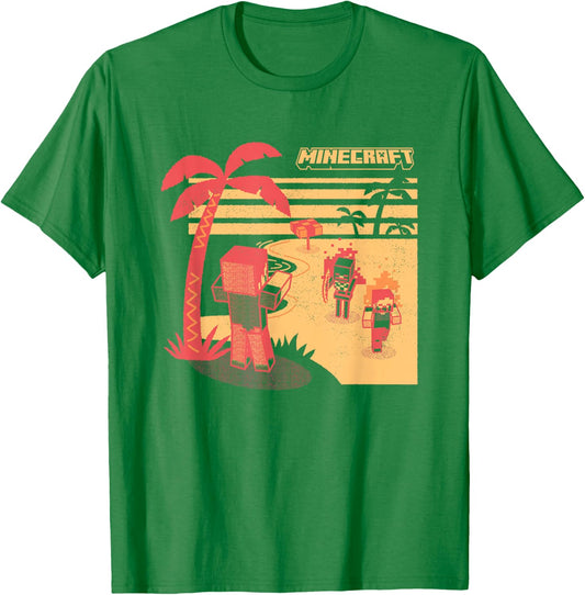 Minecraft Mobs Invading The Beach Retro Poster T-Shirt - T-Shirt | Irish Green