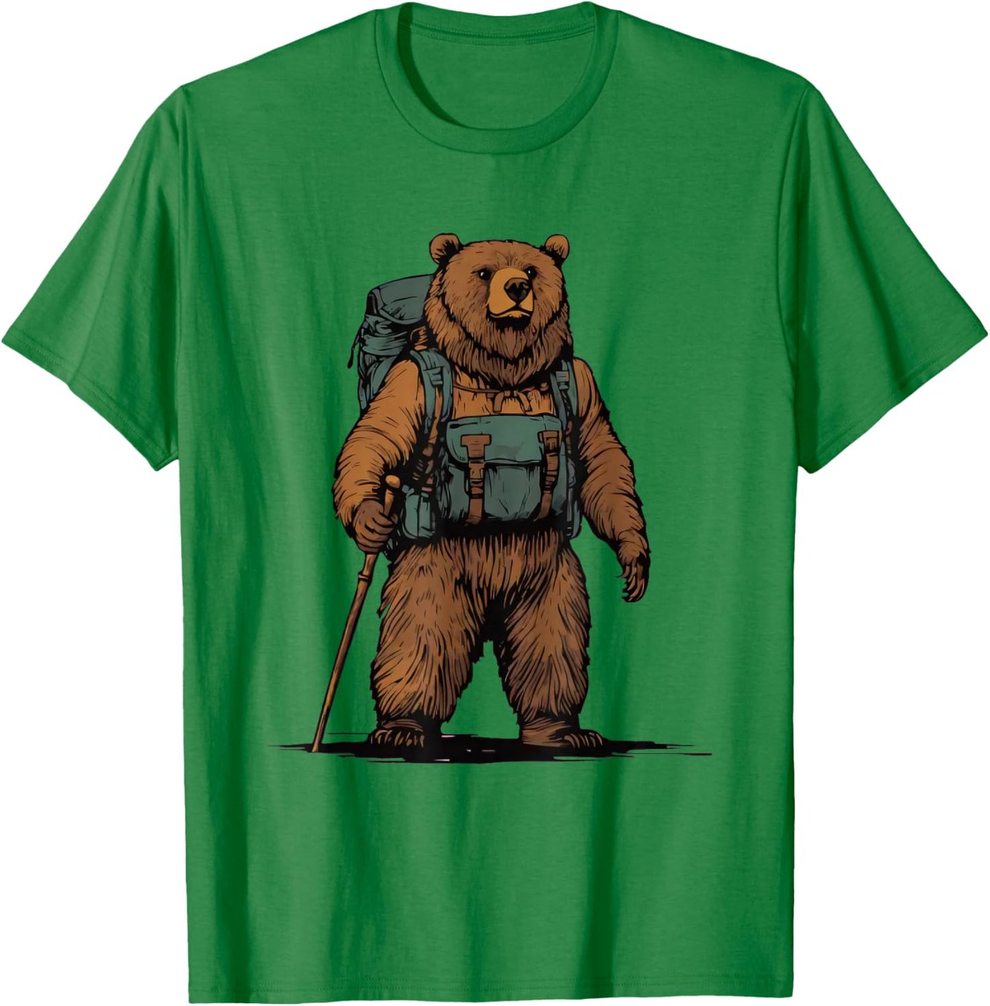 Grizzly Backpacker Mountain Forest Wildlife Camping Hiking T-Shirt - T-Shirt | Irish Green