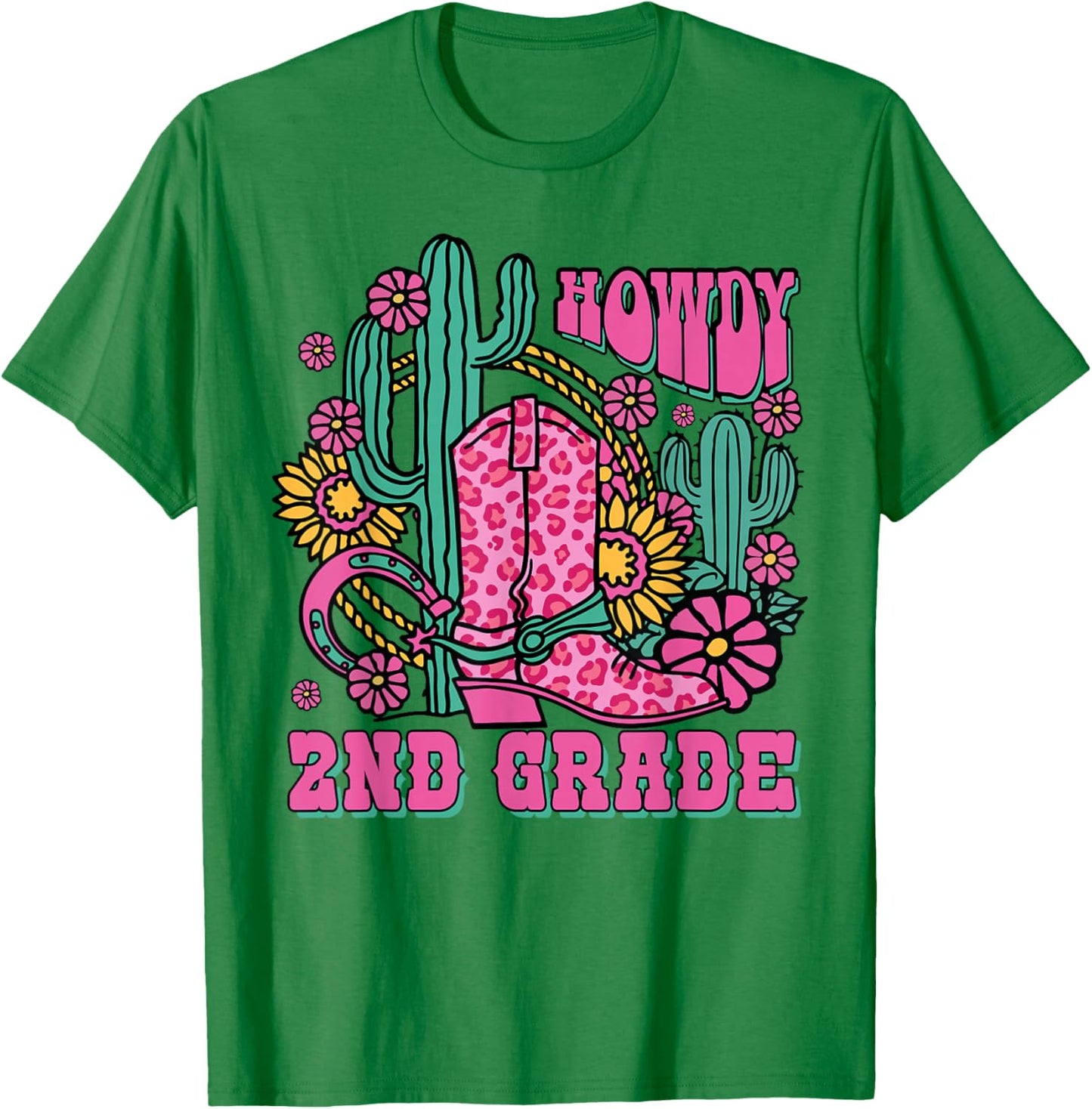 Howdy 2nd Grade Western Second Grade Teacher Cowboy Cowgirl T-Shirt - T-Shirt | Irish Green