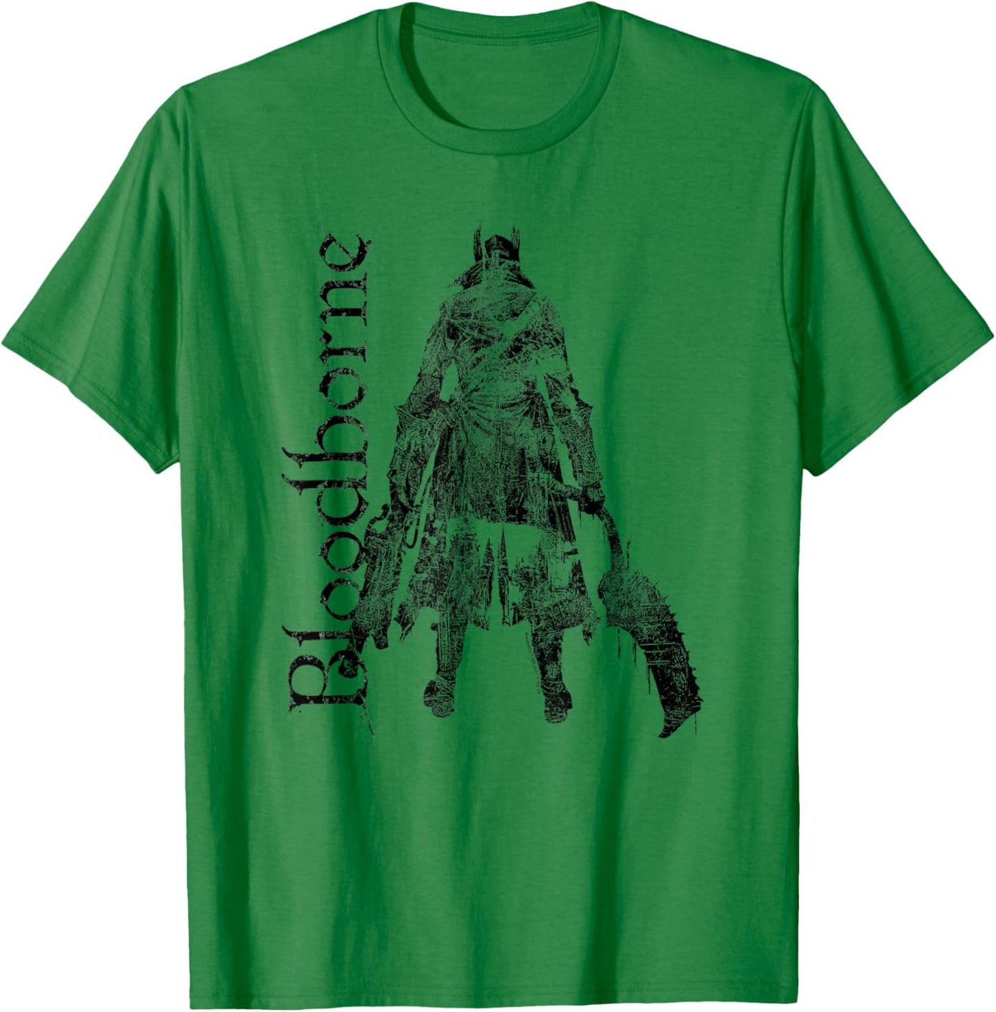 Bloodborne Hunter Silhouette with Logo Dark Video Game T-Shirt - T-Shirt | Irish Green