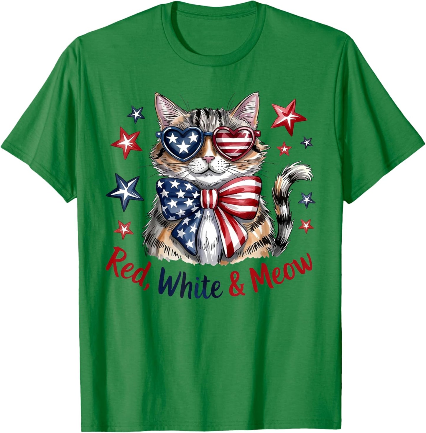 Red White and Meow Patriotic Cat American Flag 4th of July T-Shirt - T-Shirt | Irish Green