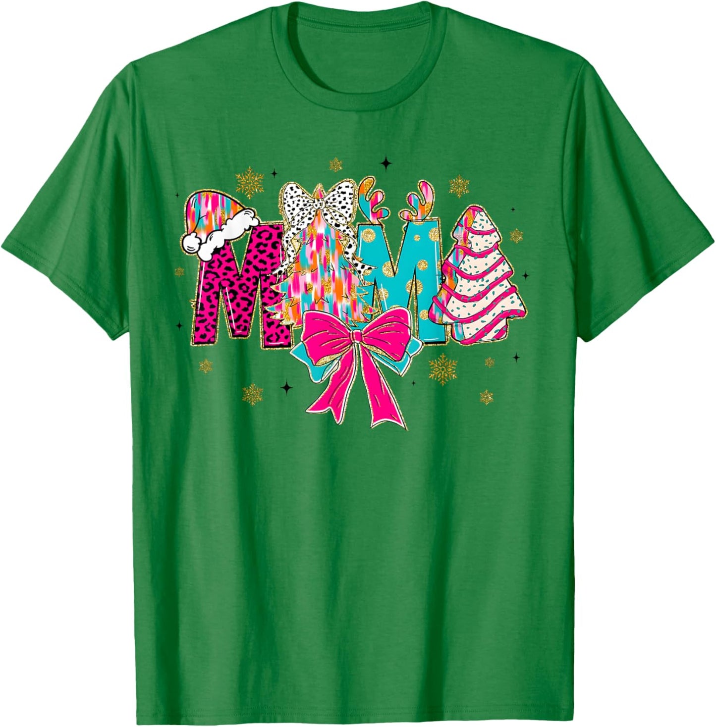 Colorful Coquette Christmas Mama Xmas Tree Cake for Mom Mama T-Shirt - T-Shirt | Irish Green