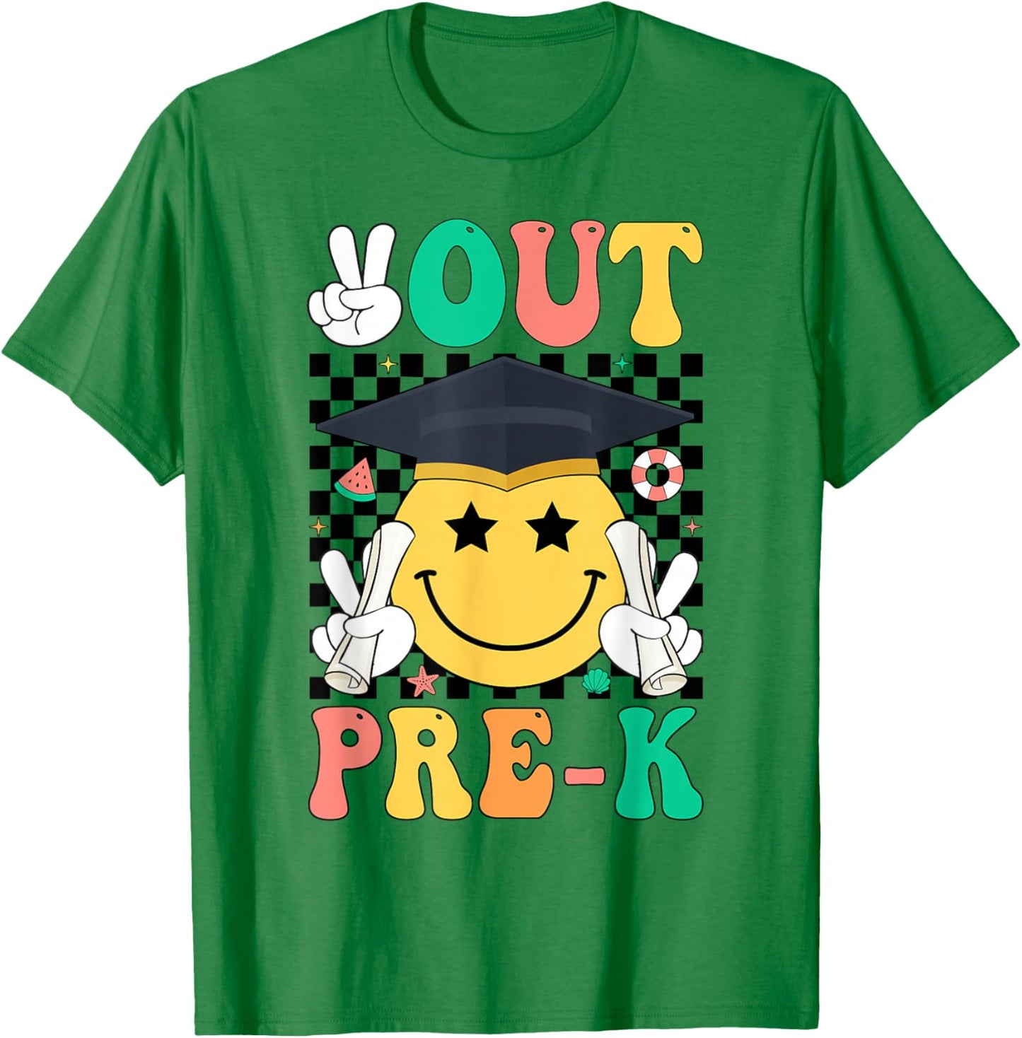 Peace Out Pre-K PreK Graduation Retro Last Day of School T-Shirt - T-Shirt | Irish Green