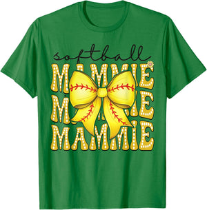 Softball Mammie Retro Softball Coquette Bow Groovy T-Shirt - T-Shirt | Irish Green