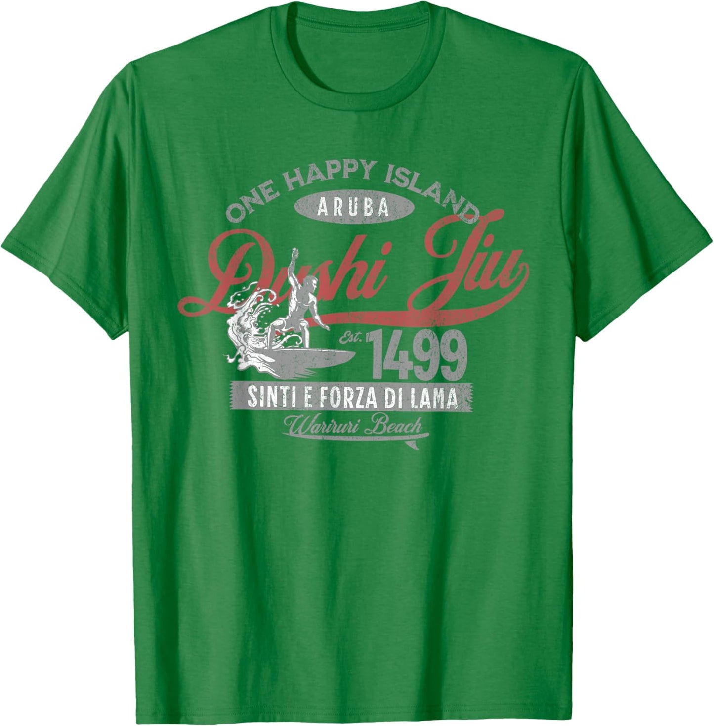 One Happy Island Aruba Shirt Cool Surfing Dushi Jiu Vintage T-Shirt - T-Shirt | Irish Green