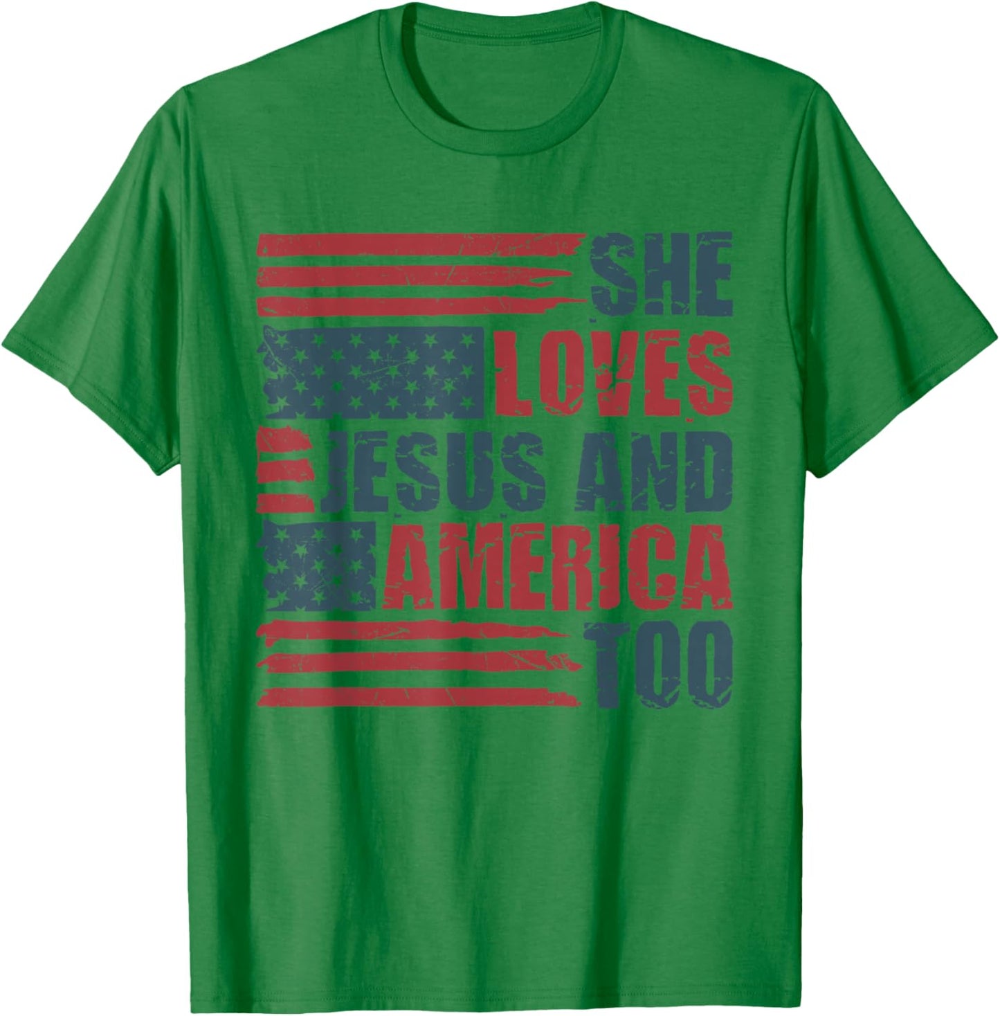 She Loves Jesus And America Too 4th Of July Patriotic Retro T-Shirt - T-Shirt | Irish Green