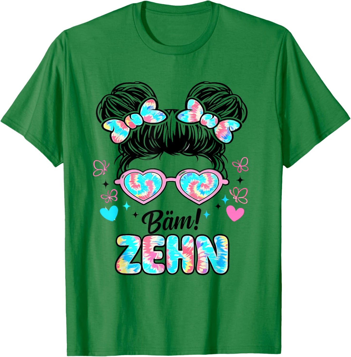 10th Birthday Girl Messy Bun Bäm! 10 Cute Ten T-Shirt - T-Shirt | Irish Green