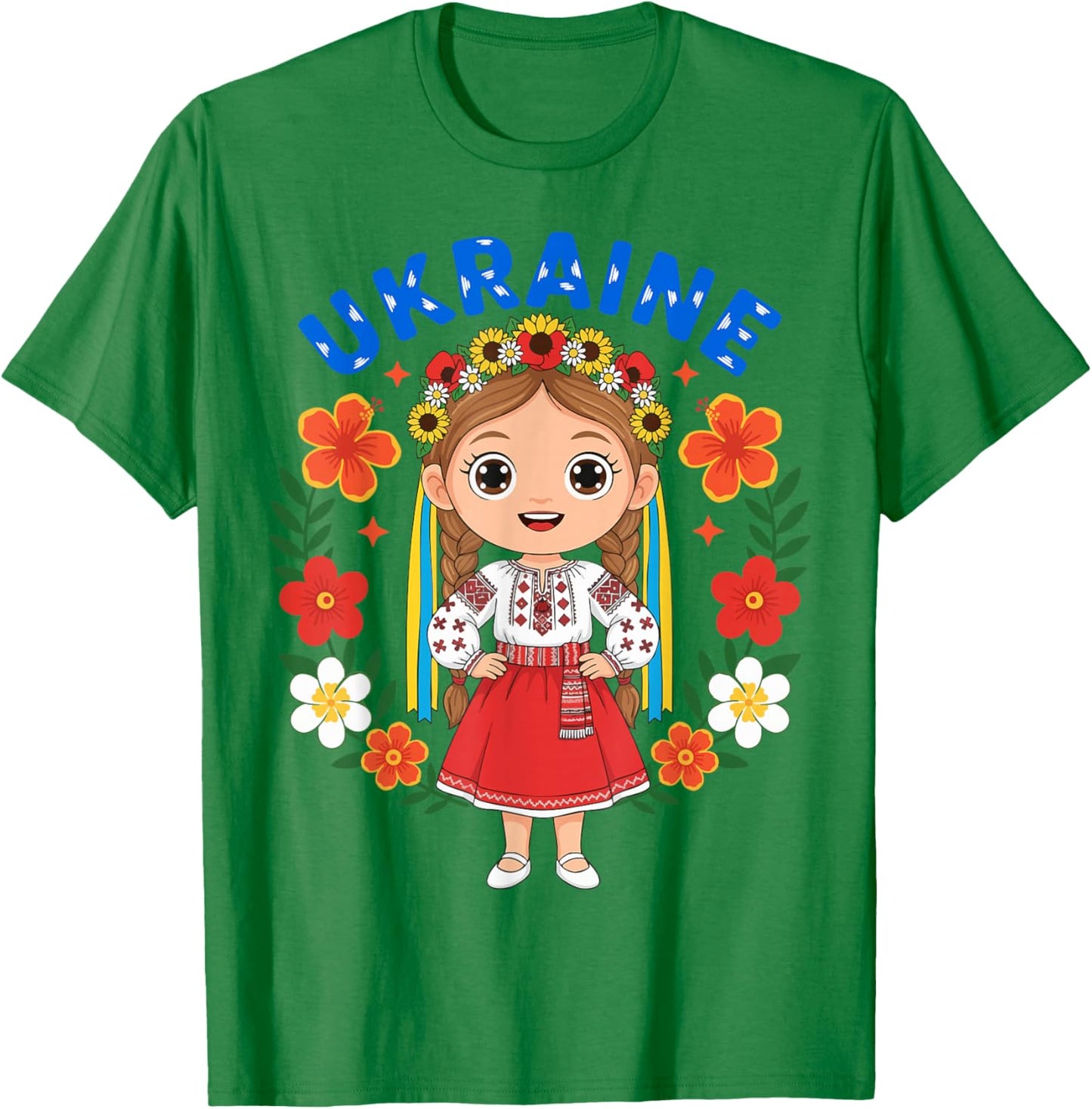 Ukraine Ukrainian Girl Traditional Dress Flowers Heritage T-Shirt - T-Shirt | Irish Green