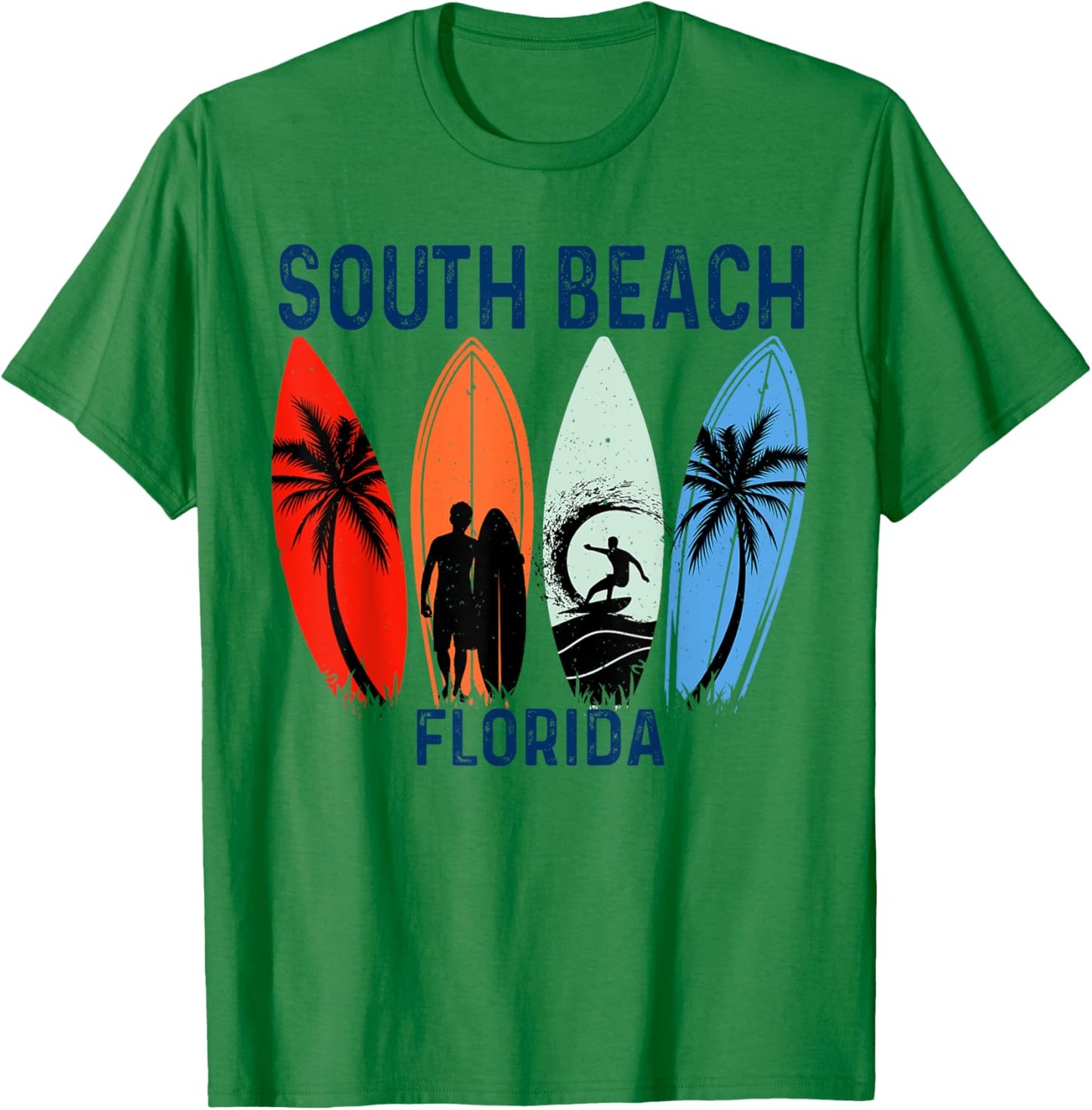 Retro South Beach Florida Surfing Beach Men Women Kids T-Shirt - T-Shirt | Irish Green