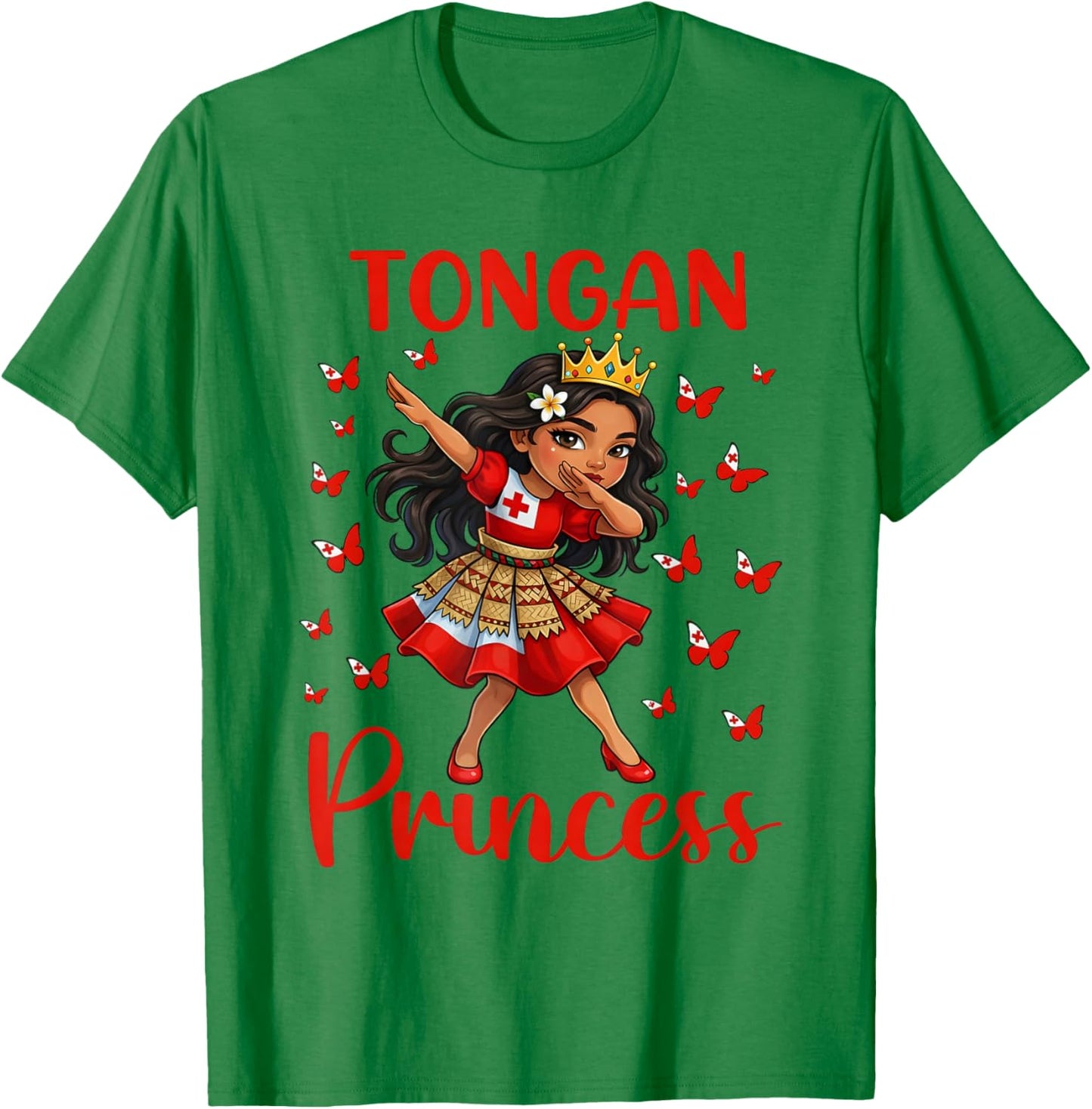 Funny Tongan Girl Dabbing Princess Tonga Flag Culture Kids T-Shirt - T-Shirt | Irish Green