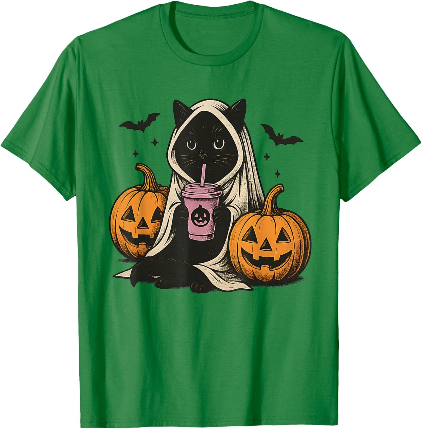 Black Cat Ghost Halloween T-Shirt - T-Shirt | Irish Green