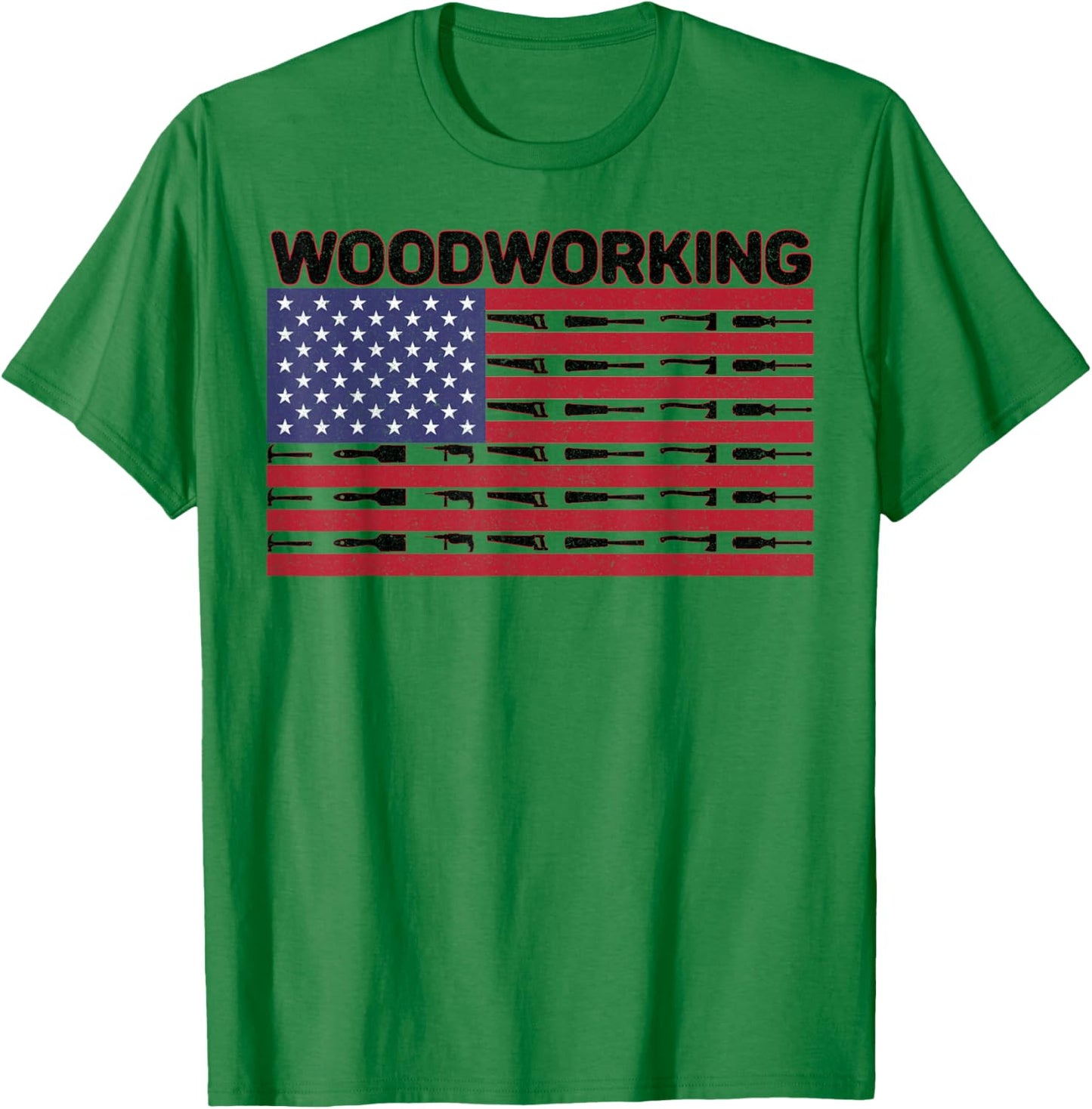 Carpentry Tools American Flag 4th July Patriotic Woodworking T-Shirt - T-Shirt | Irish Green