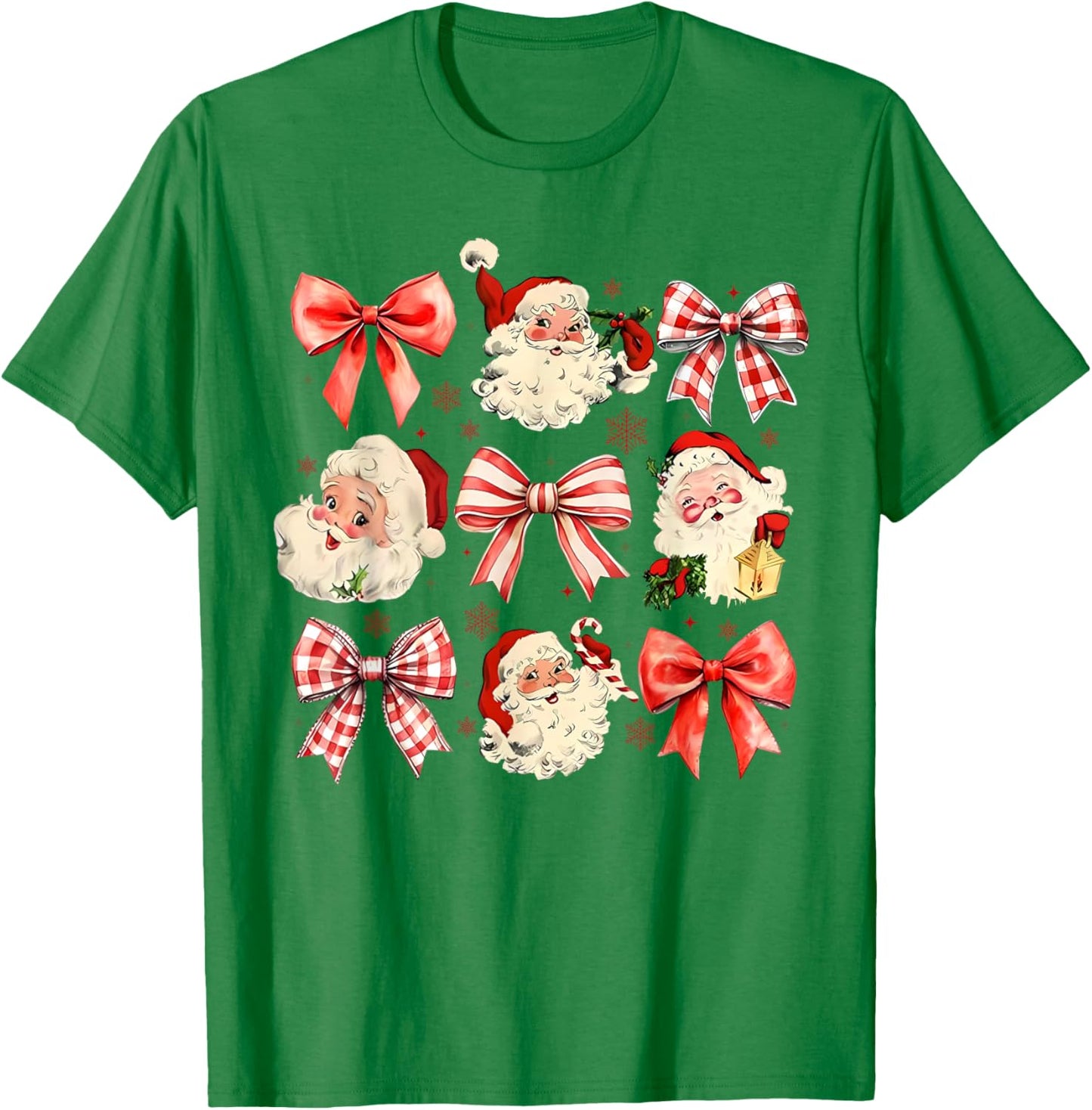 Retro Coquette Santa Red Bows Christmas Girl T-Shirt - T-Shirt | Irish Green
