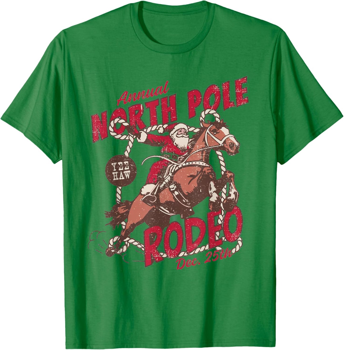 Vintage North Pole Rodeo Cowboy Santa Country Christmas T-Shirt - T-Shirt | Irish Green